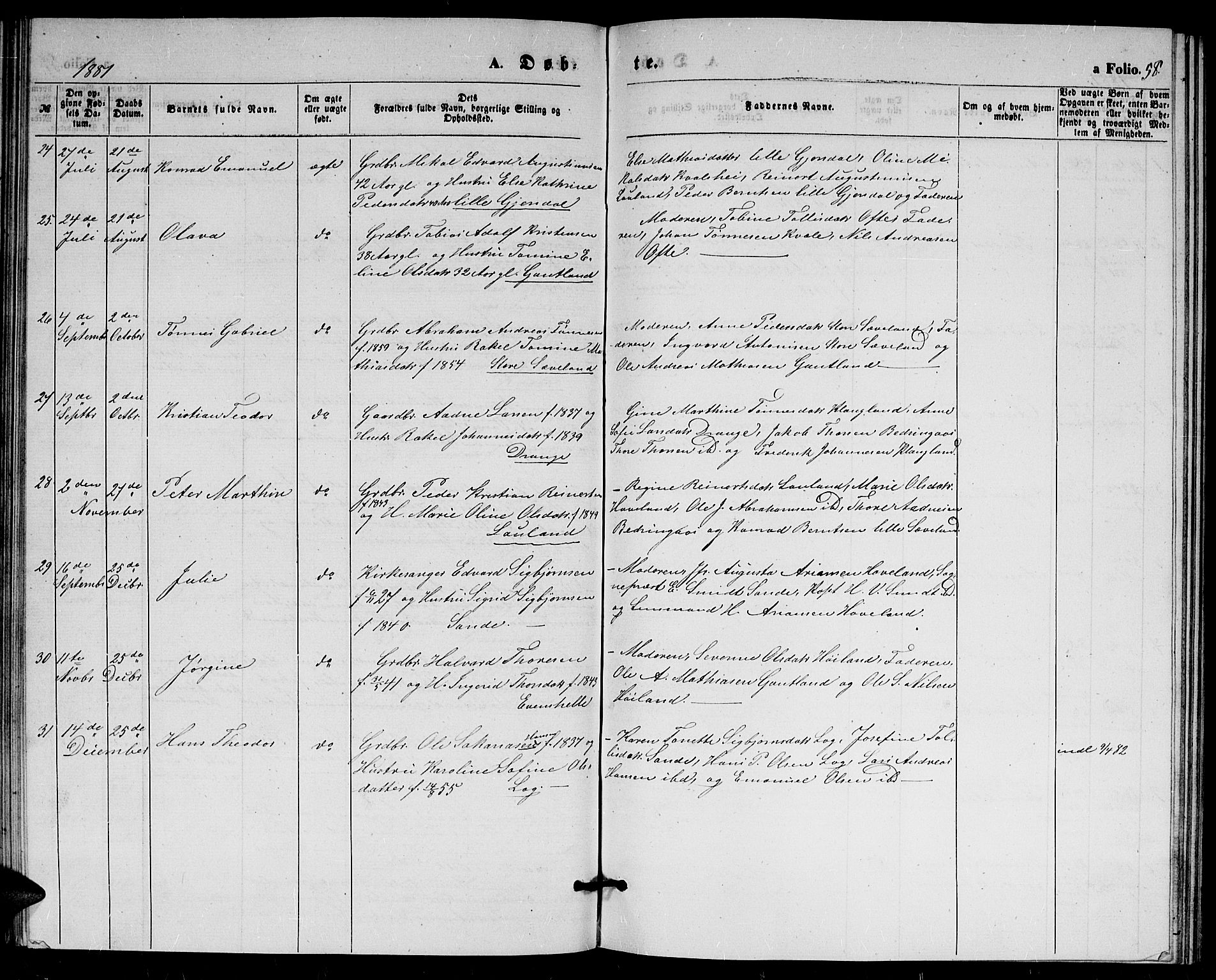 Herad sokneprestkontor, AV/SAK-1111-0018/F/Fb/Fba/L0003: Parish register (copy) no. B 3, 1863-1883, p. 58