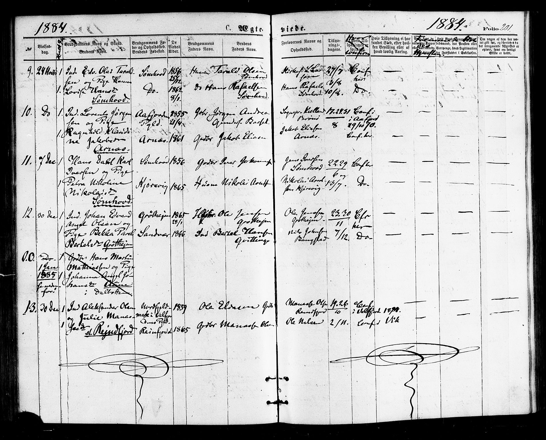 Ministerialprotokoller, klokkerbøker og fødselsregistre - Nordland, AV/SAT-A-1459/812/L0177: Parish register (official) no. 812A06, 1875-1885, p. 201