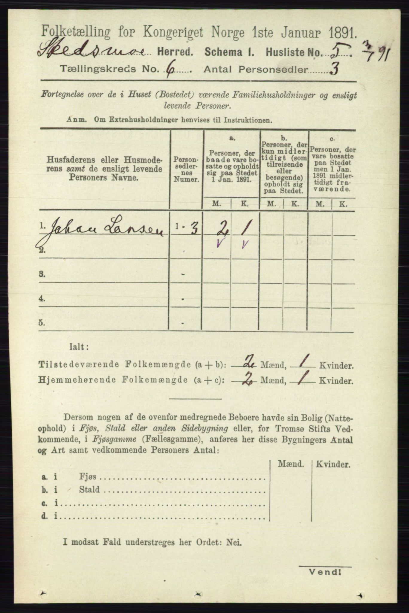 RA, 1891 census for 0231 Skedsmo, 1891, p. 2663