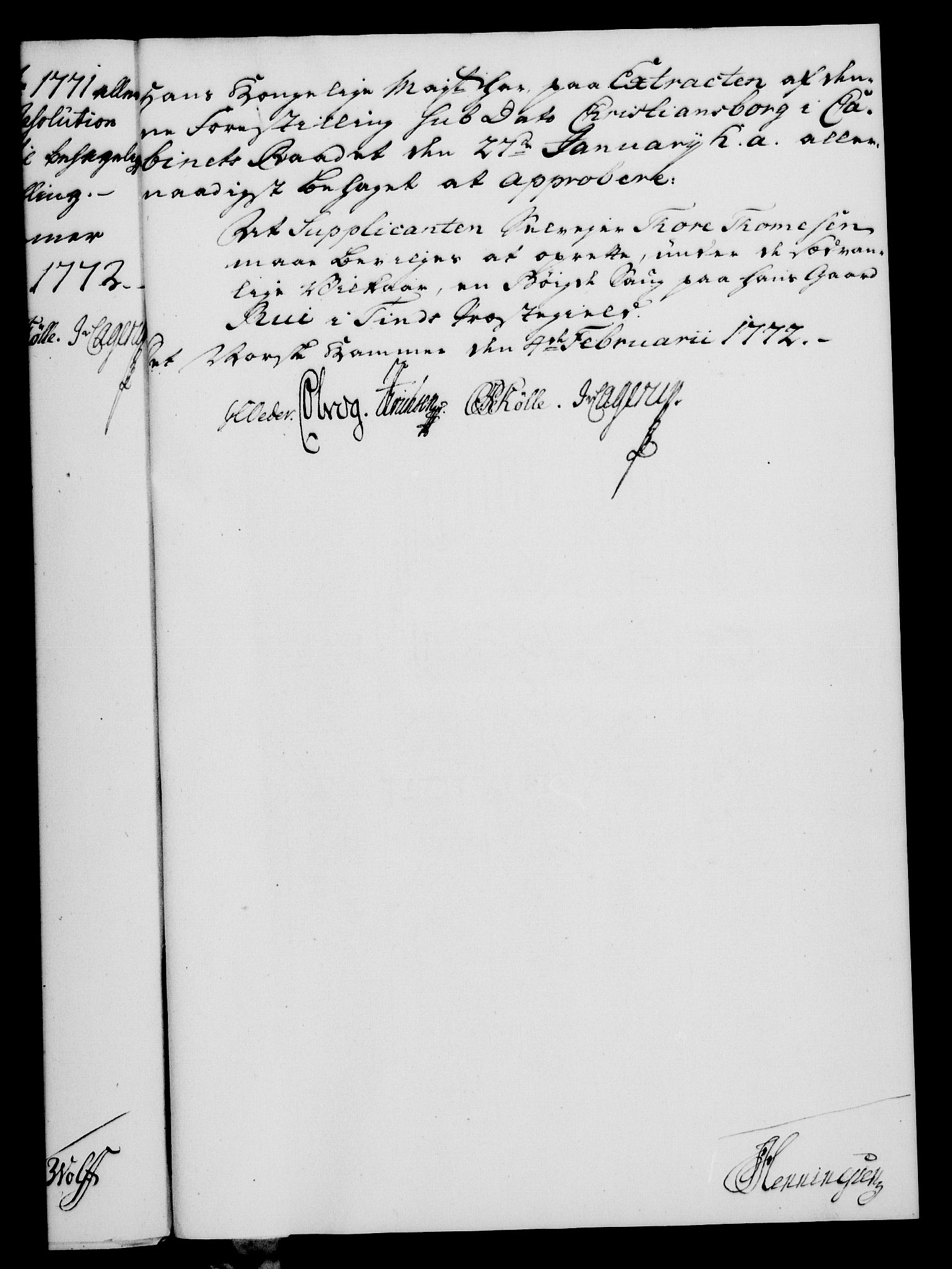 Rentekammeret, Kammerkanselliet, AV/RA-EA-3111/G/Gf/Gfa/L0054: Norsk relasjons- og resolusjonsprotokoll (merket RK 52.54), 1771-1772, p. 223