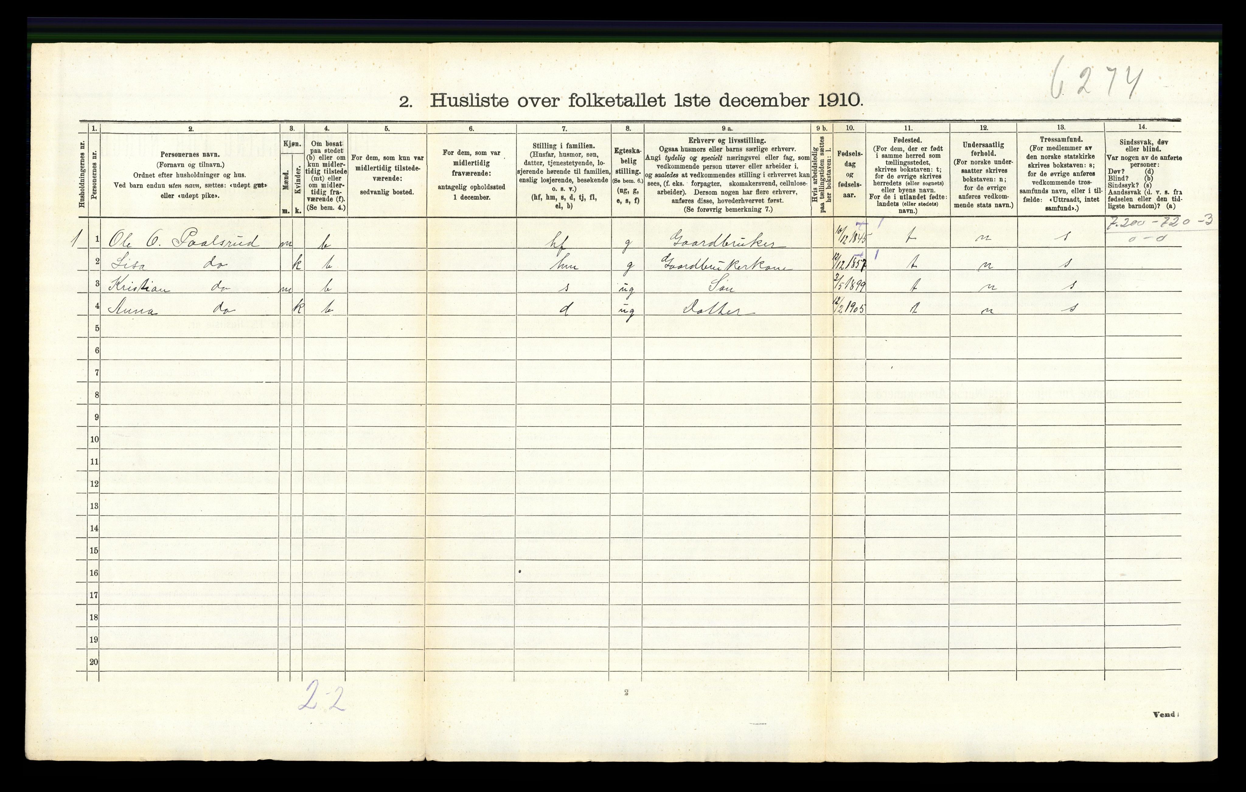 RA, 1910 census for Øyer, 1910, p. 906