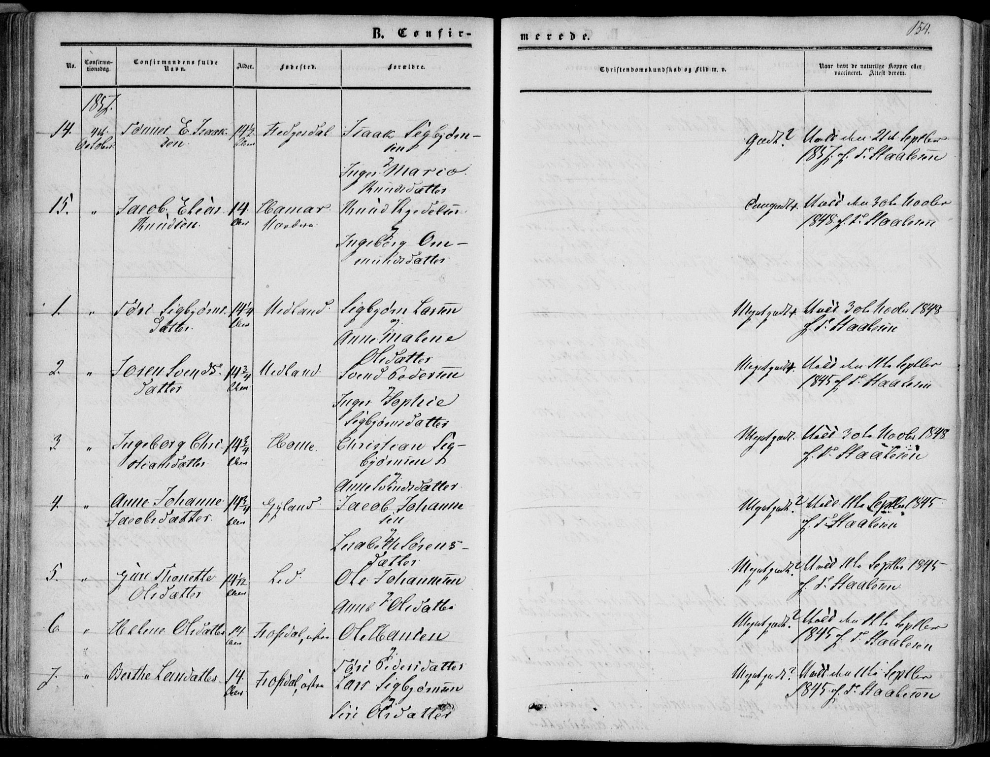 Bakke sokneprestkontor, AV/SAK-1111-0002/F/Fa/Fab/L0002: Parish register (official) no. A 2, 1855-1884, p. 154