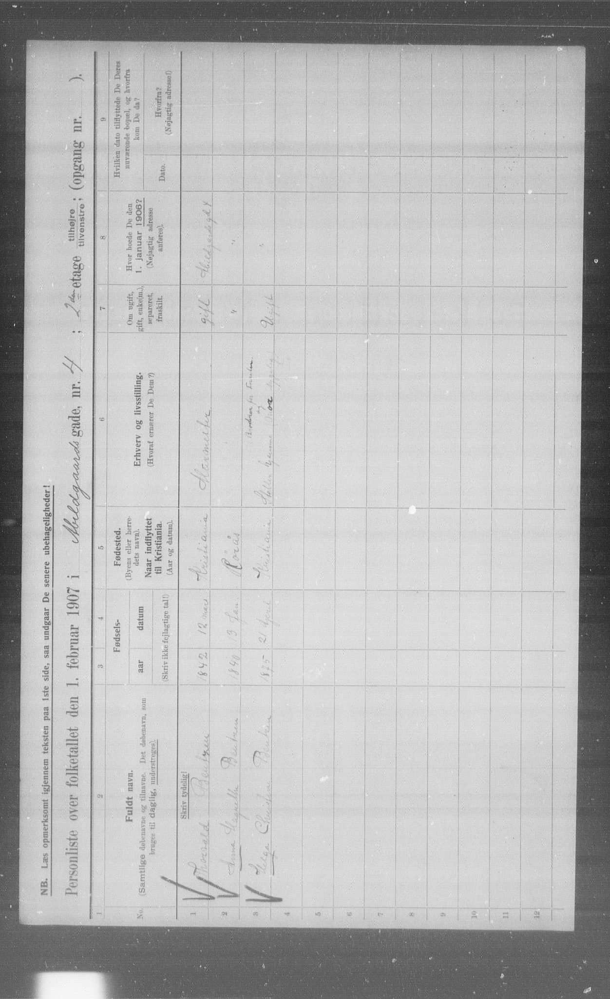 OBA, Municipal Census 1907 for Kristiania, 1907, p. 18