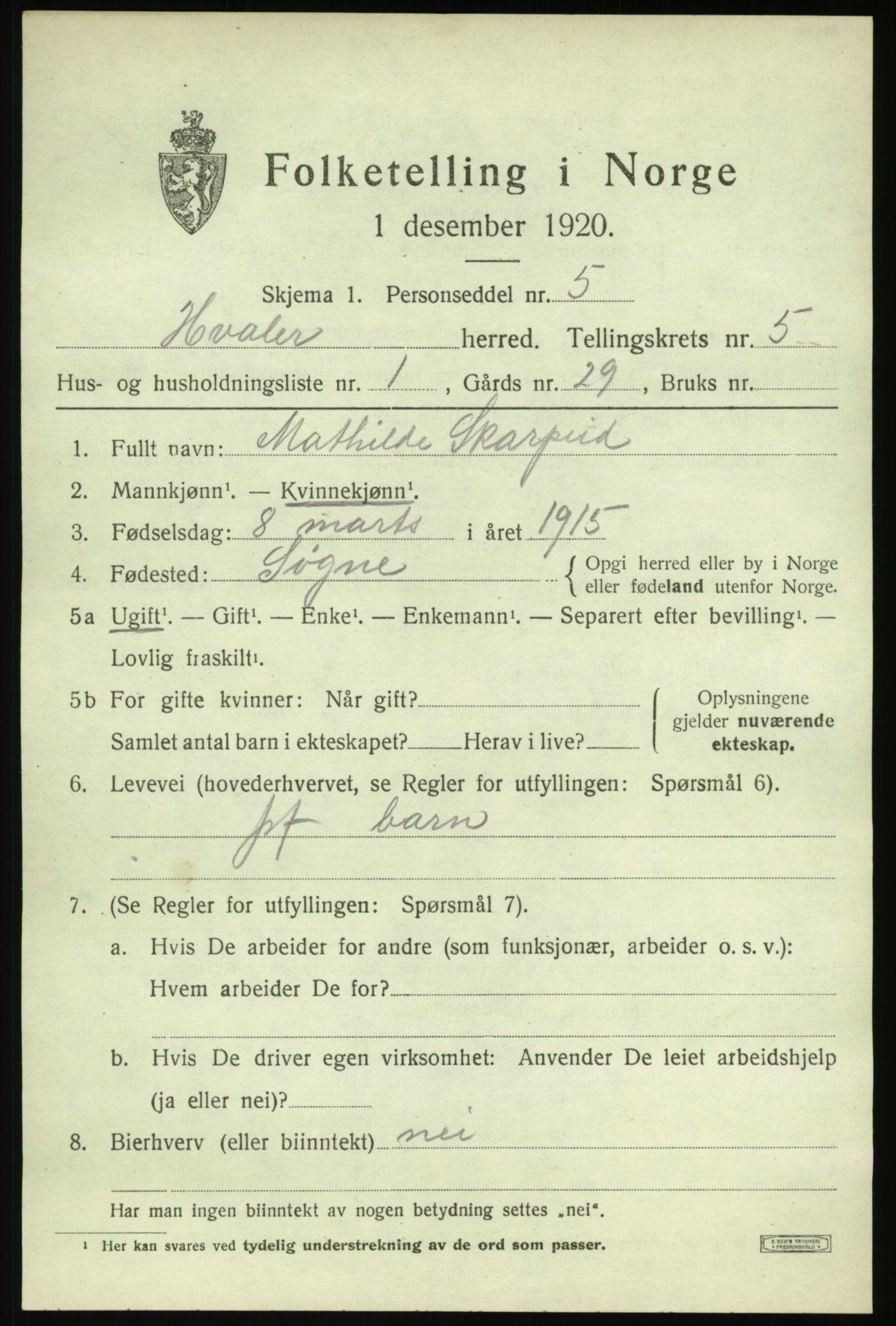 SAO, 1920 census for Hvaler, 1920, p. 5132