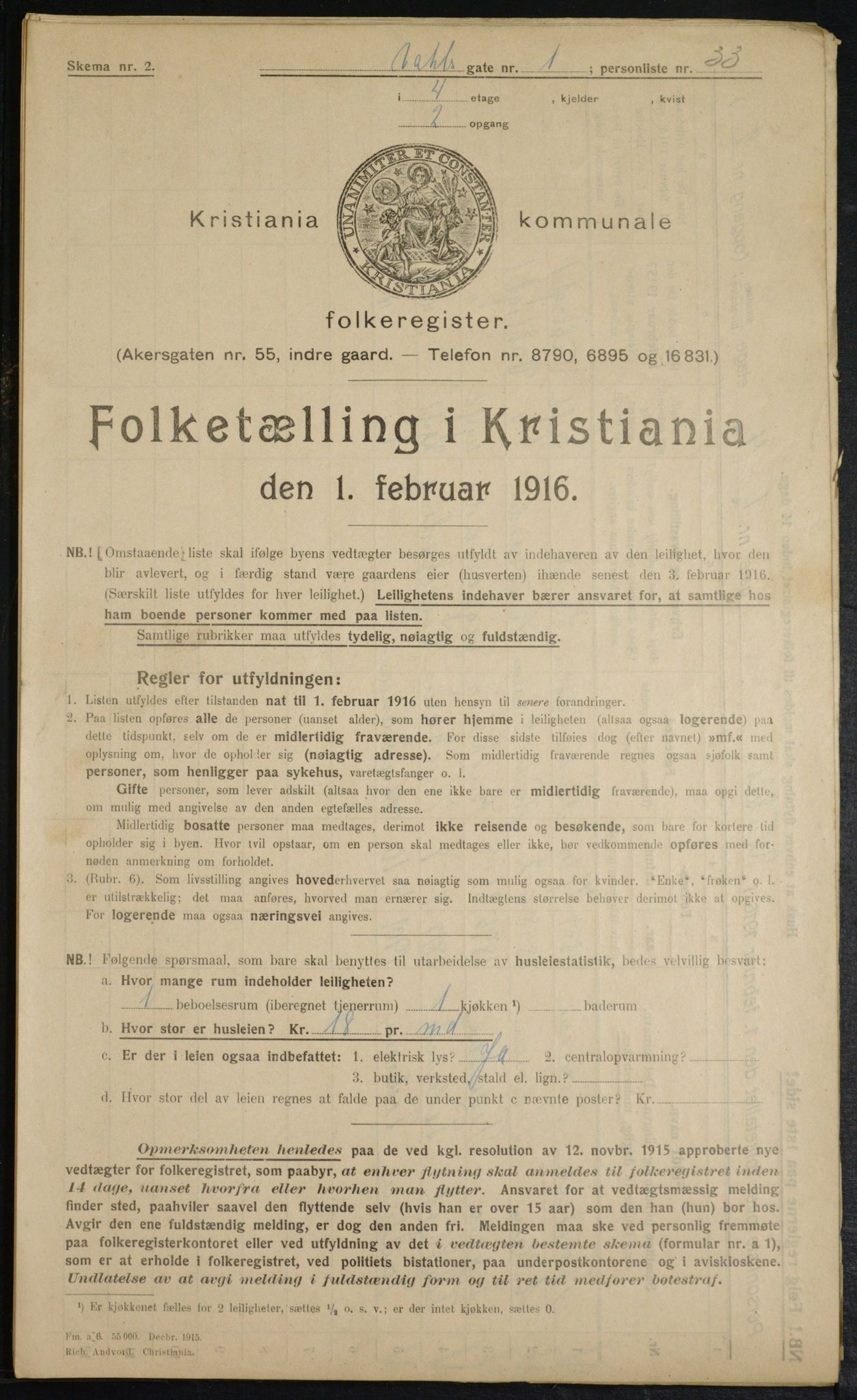 OBA, Municipal Census 1916 for Kristiania, 1916, p. 125136