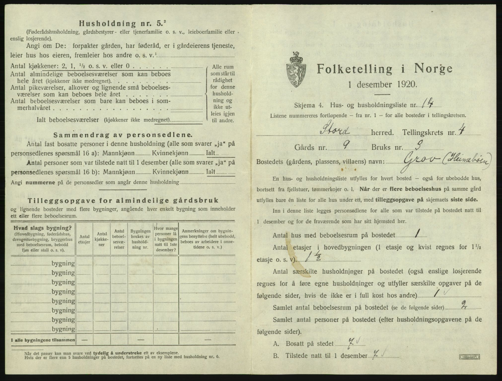 SAB, 1920 census for Stord, 1920, p. 170