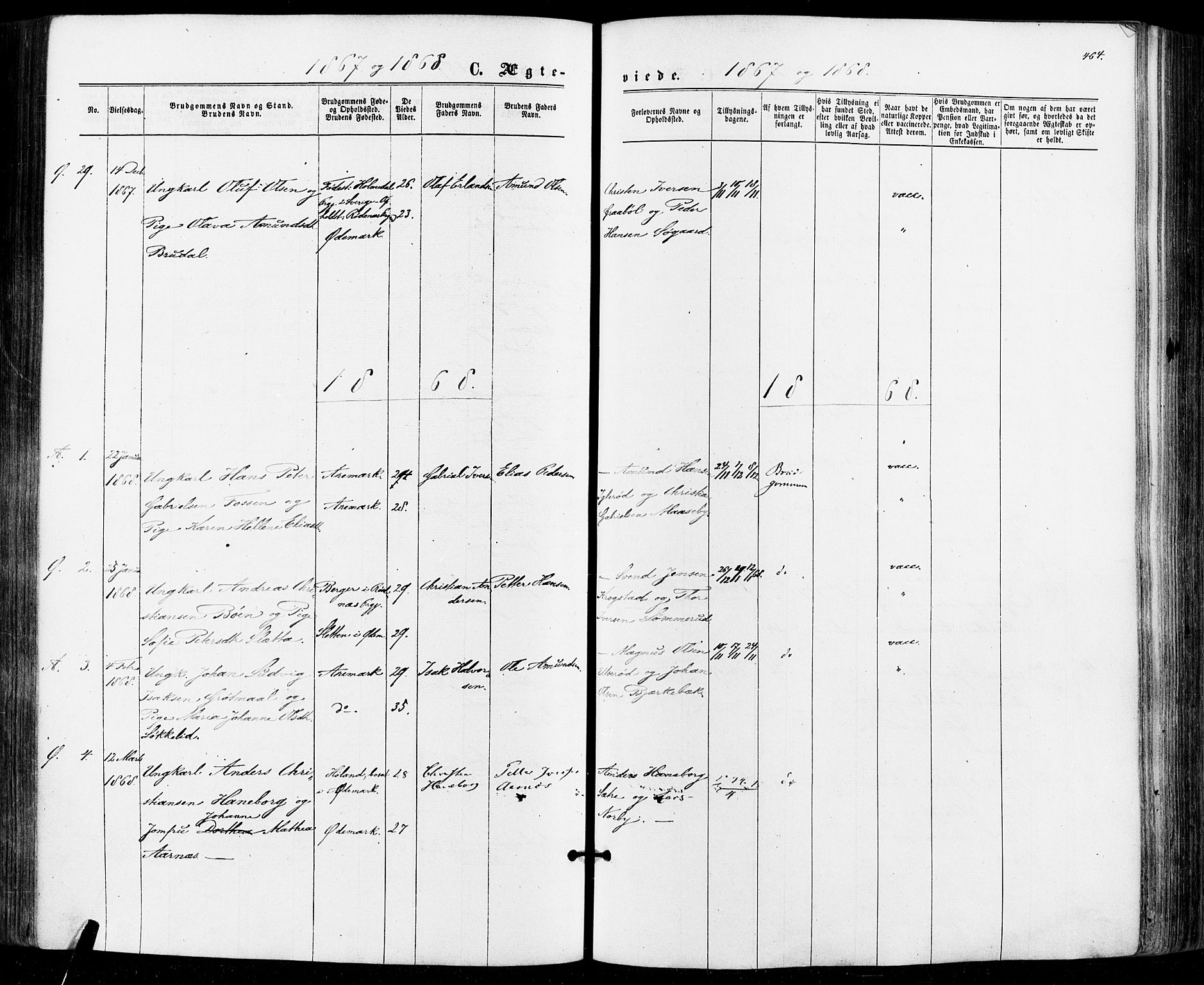 Aremark prestekontor Kirkebøker, SAO/A-10899/F/Fc/L0004: Parish register (official) no. III 4, 1866-1877, p. 463-464