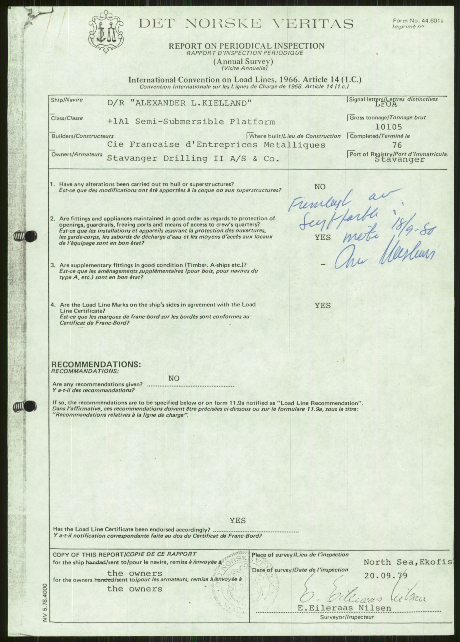 Justisdepartementet, Granskningskommisjonen ved Alexander Kielland-ulykken 27.3.1980, RA/S-1165/D/L0001: 0001-0002 Avhørskommisjonen - navnelister og protokoller fra avhør/0003 Survey report, 1980-1981, p. 910