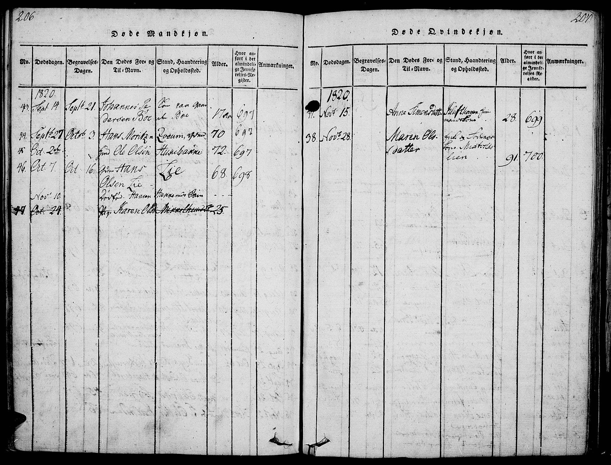 Gausdal prestekontor, SAH/PREST-090/H/Ha/Haa/L0005: Parish register (official) no. 5, 1817-1829, p. 206-207