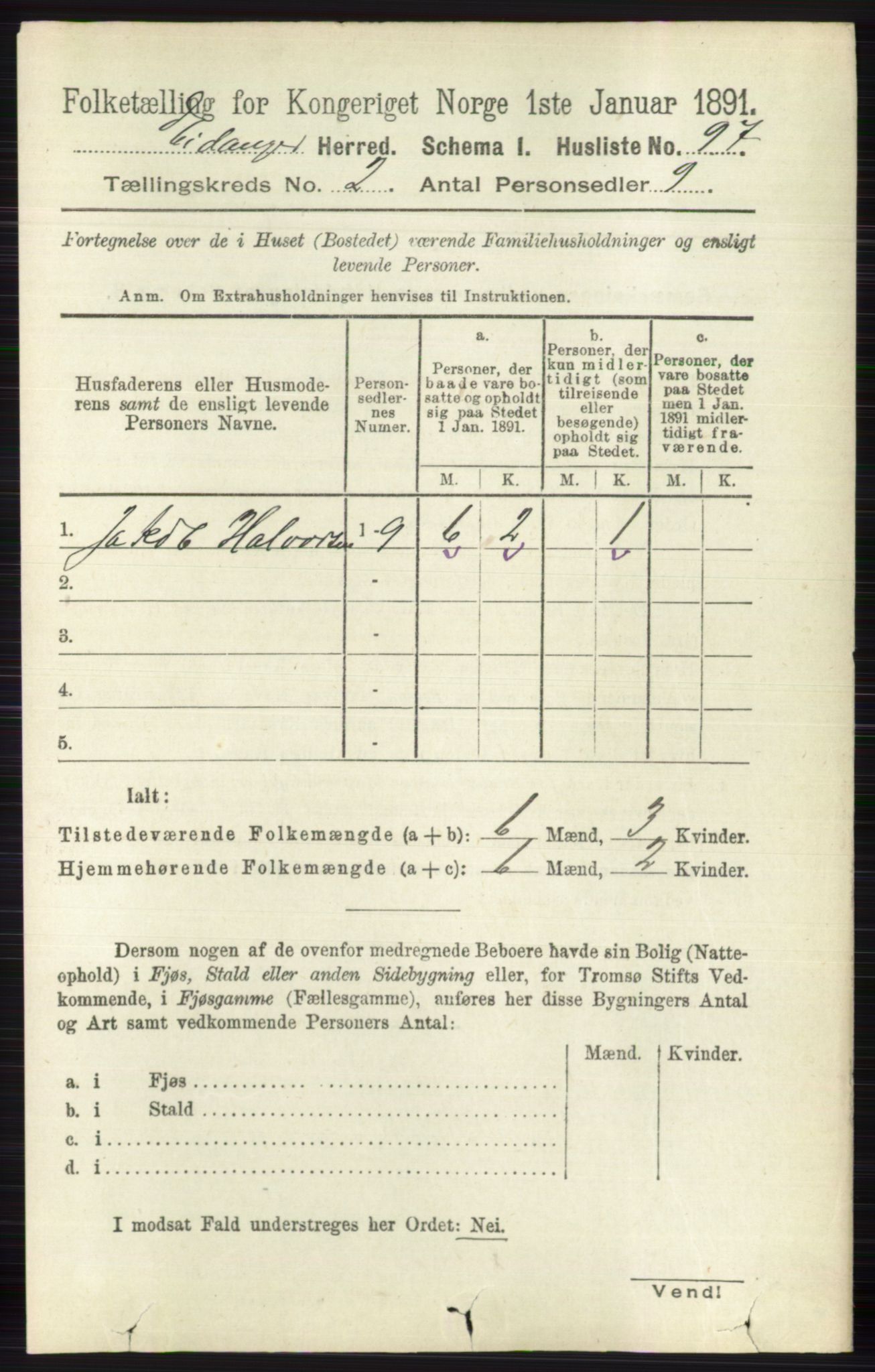 RA, 1891 census for 0813 Eidanger, 1891, p. 867