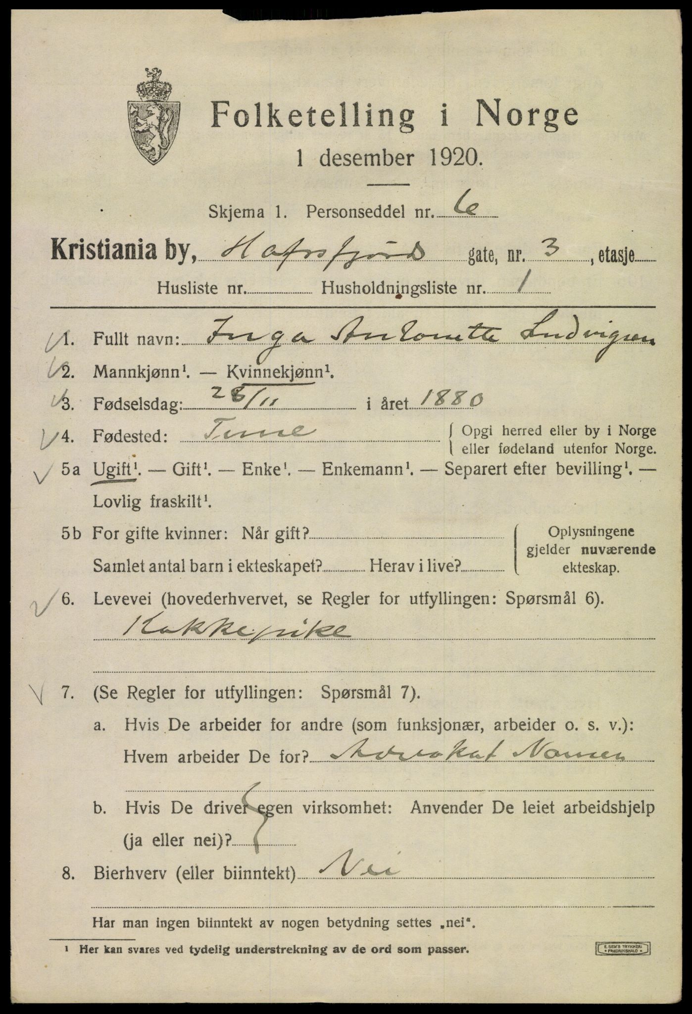 SAO, 1920 census for Kristiania, 1920, p. 266761