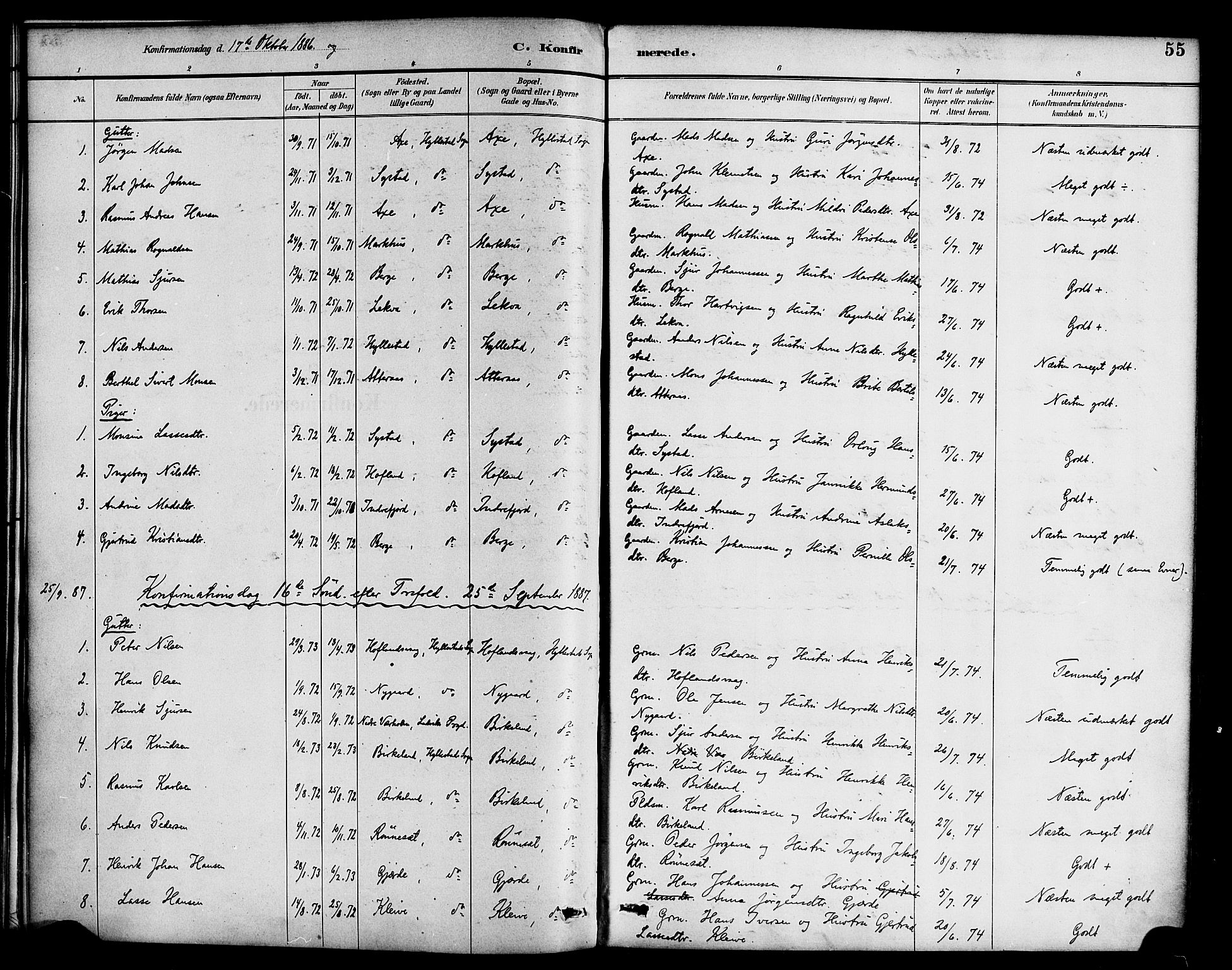 Hyllestad sokneprestembete, SAB/A-80401: Parish register (official) no. B 1, 1886-1904, p. 55