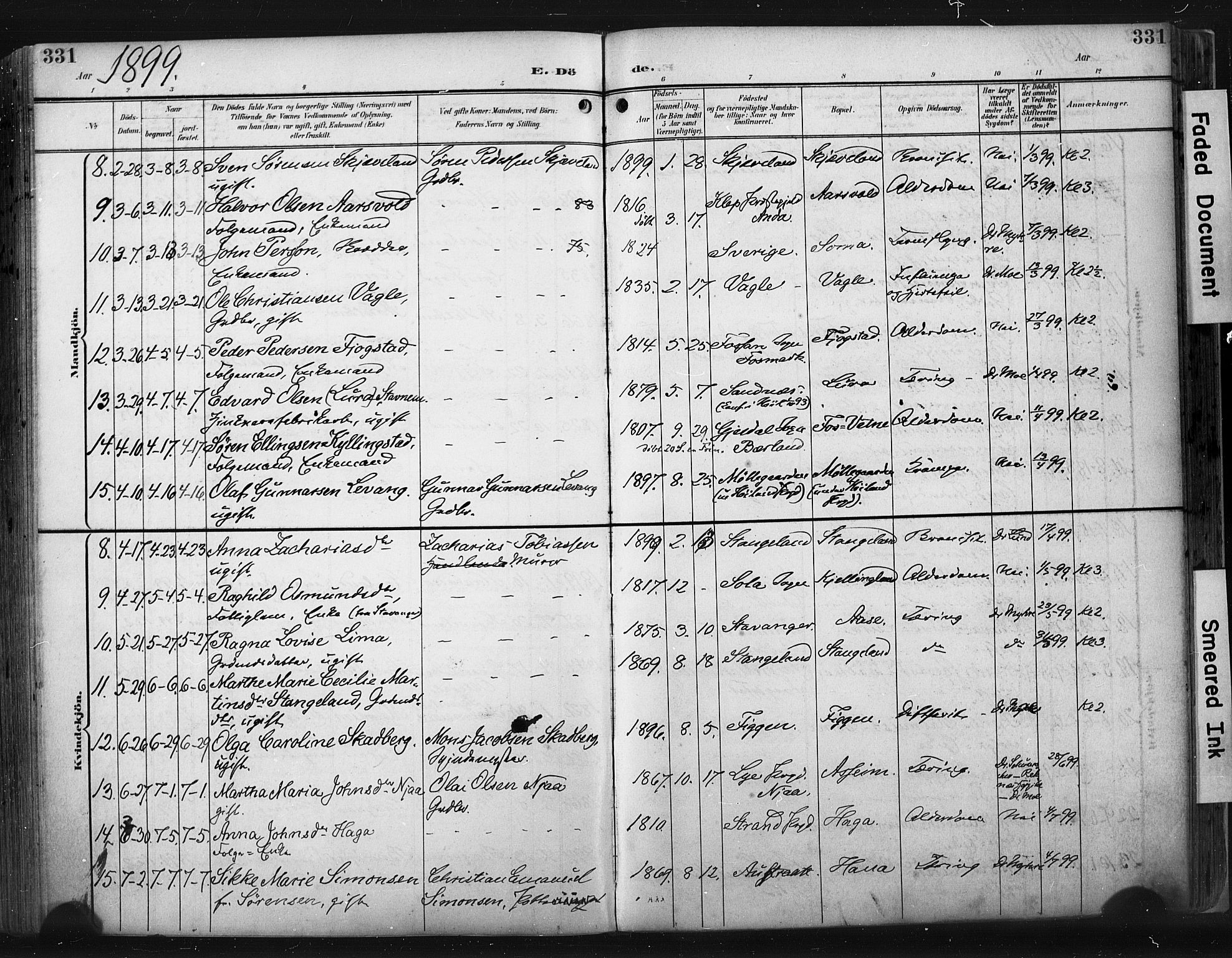 Høyland sokneprestkontor, AV/SAST-A-101799/001/30BA/L0015: Parish register (official) no. A 14, 1899-1911, p. 331