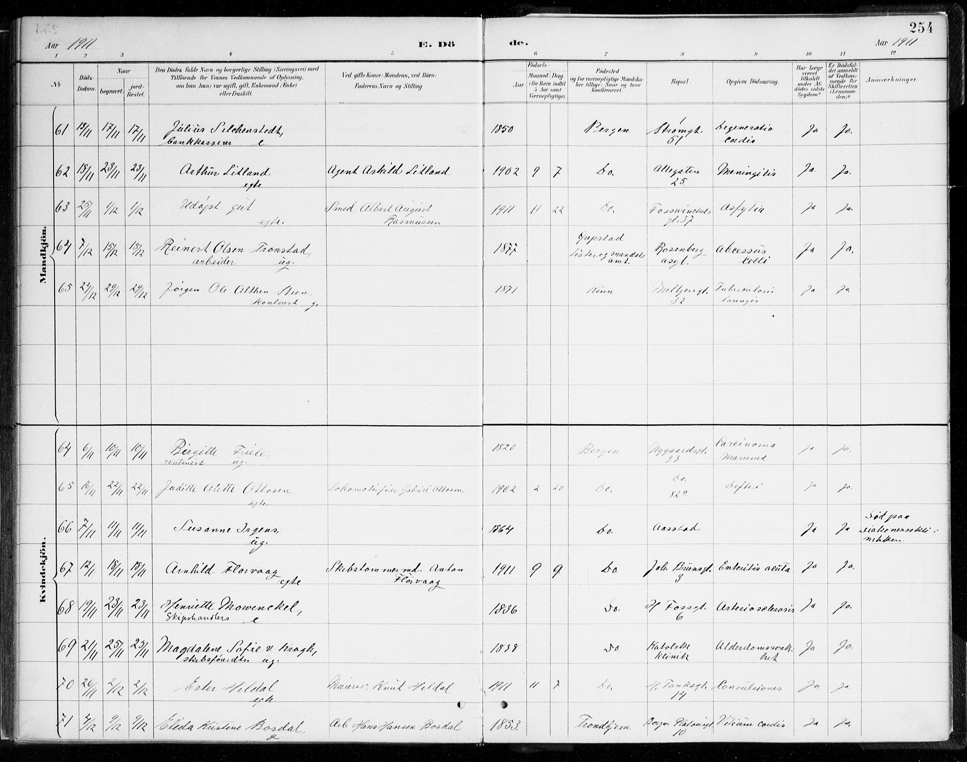 Johanneskirken sokneprestembete, SAB/A-76001/H/Haa/L0019: Parish register (official) no. E 1, 1885-1915, p. 254