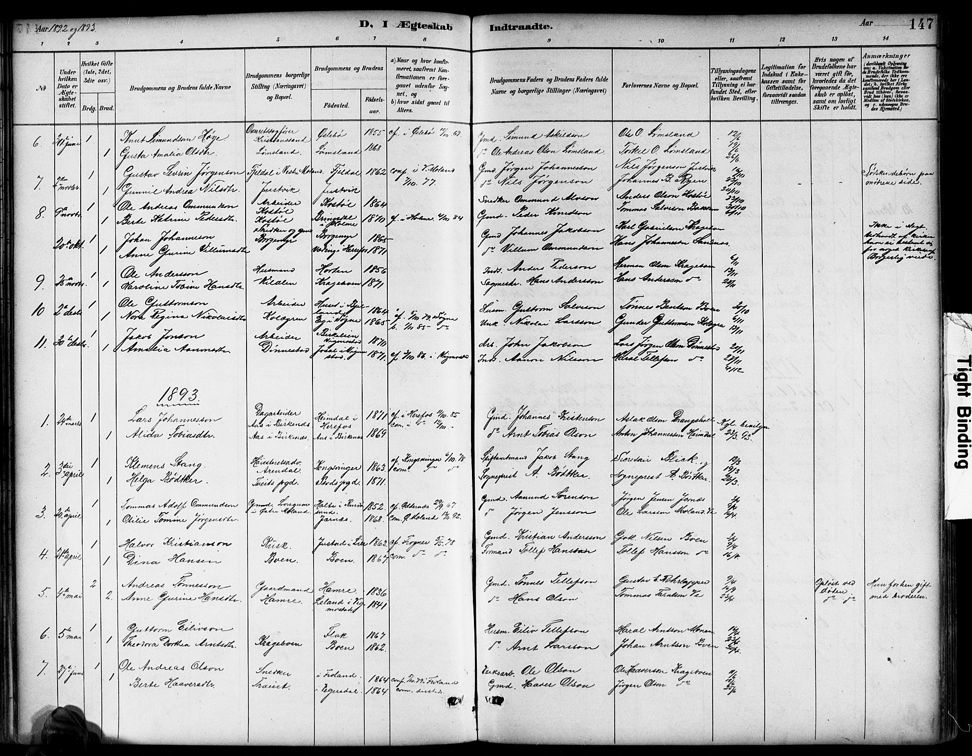 Tveit sokneprestkontor, AV/SAK-1111-0043/F/Fb/L0004: Parish register (copy) no. B 4, 1887-1914, p. 147