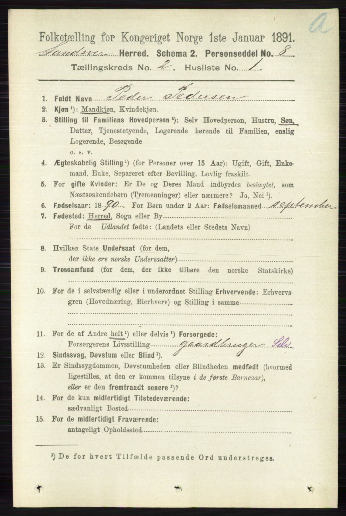 RA, 1891 census for 0629 Sandsvær, 1891, p. 687