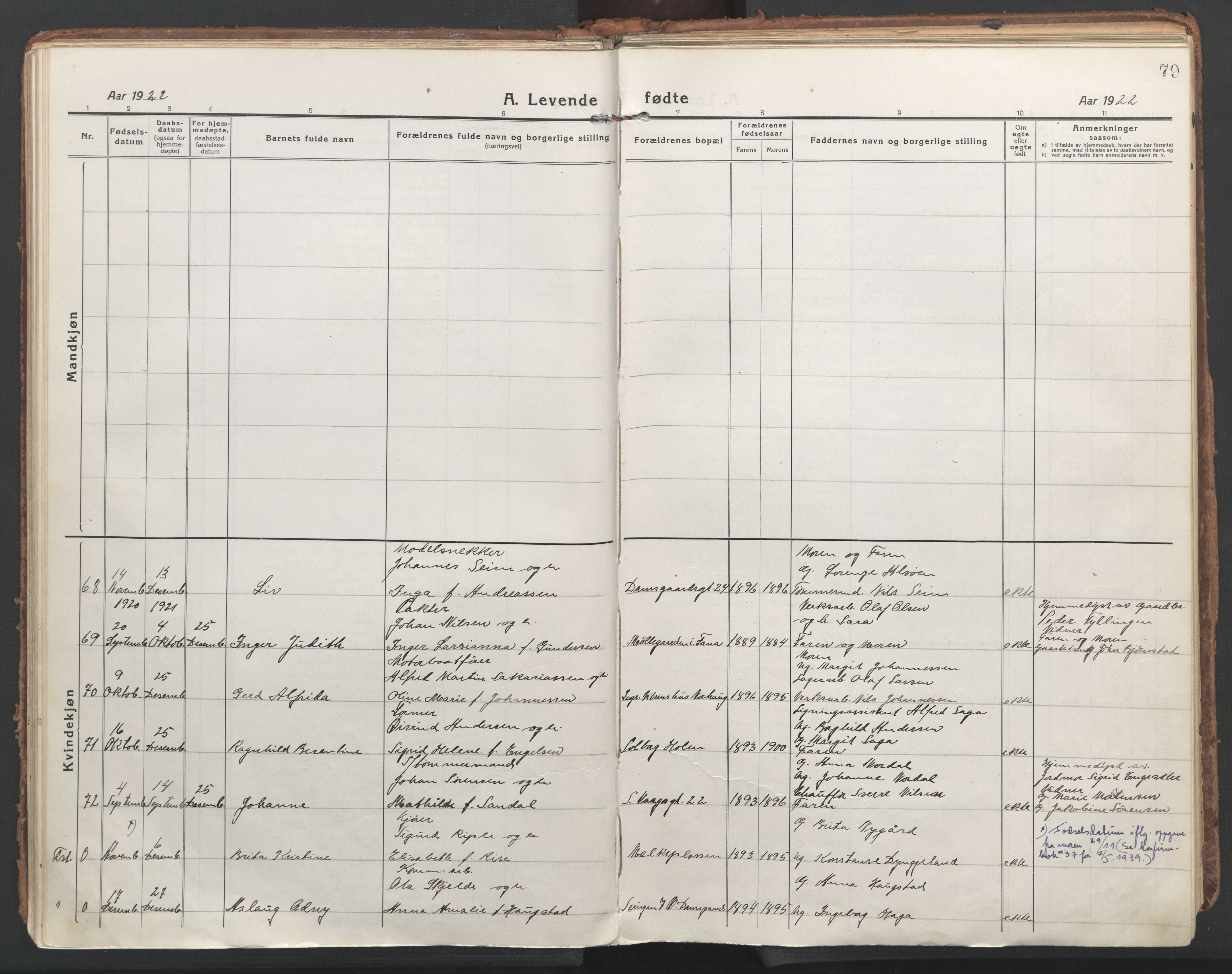 Laksevåg Sokneprestembete, AV/SAB-A-76501/H/Ha/Haa/Haaa/L0002: Parish register (official) no. A 2, 1917-1927, p. 79