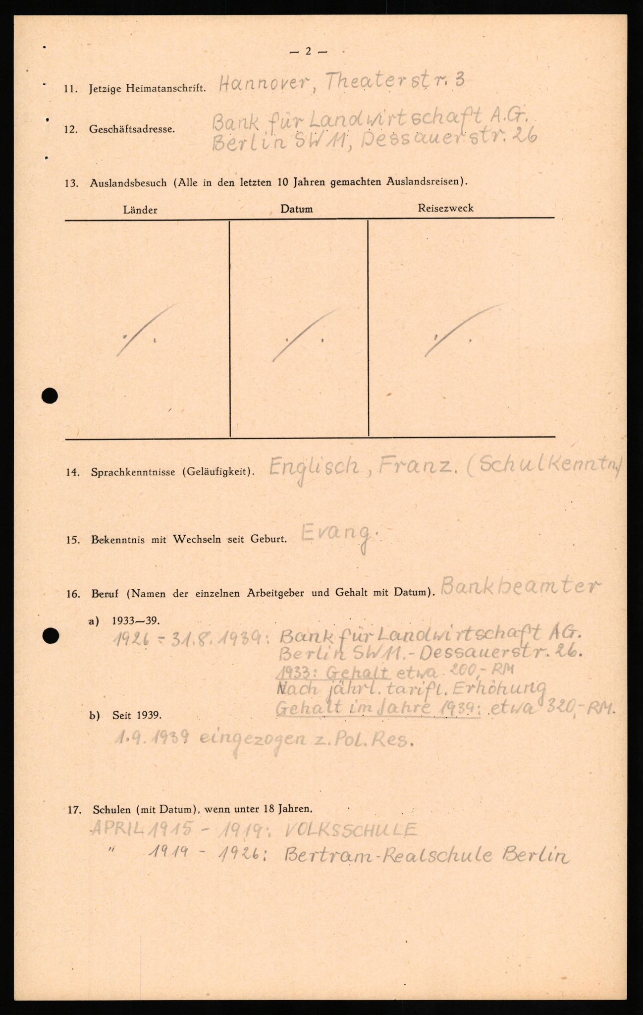 Forsvaret, Forsvarets overkommando II, RA/RAFA-3915/D/Db/L0027: CI Questionaires. Tyske okkupasjonsstyrker i Norge. Tyskere., 1945-1946, p. 118