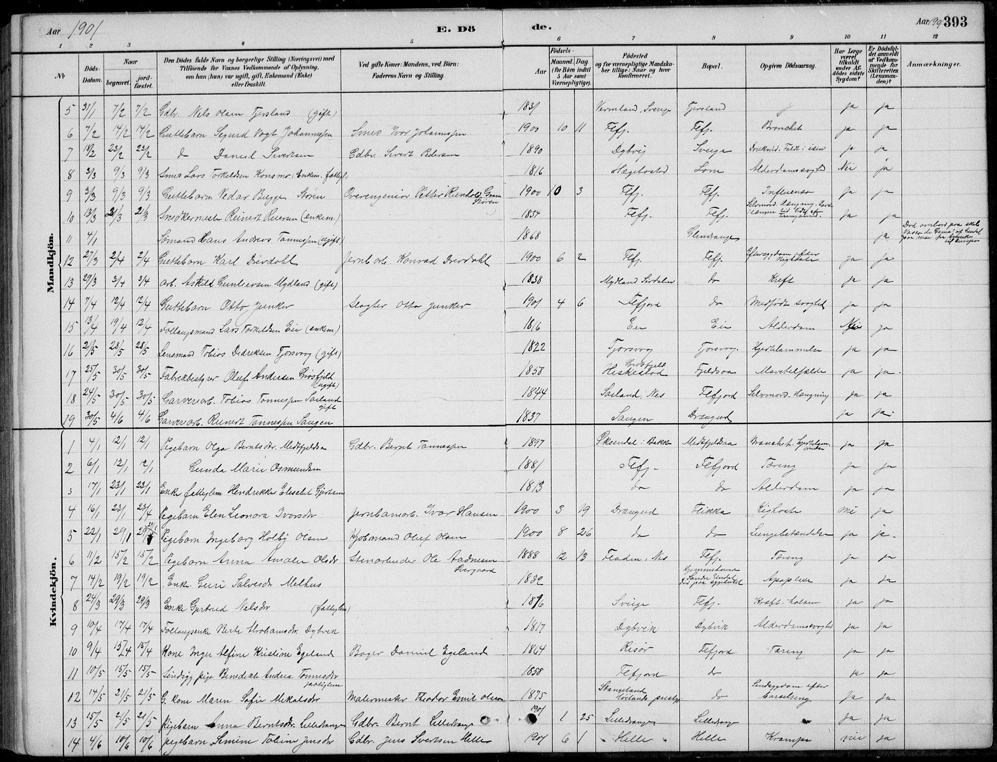 Flekkefjord sokneprestkontor, SAK/1111-0012/F/Fb/Fbc/L0007: Parish register (copy) no. B 7, 1880-1902, p. 393