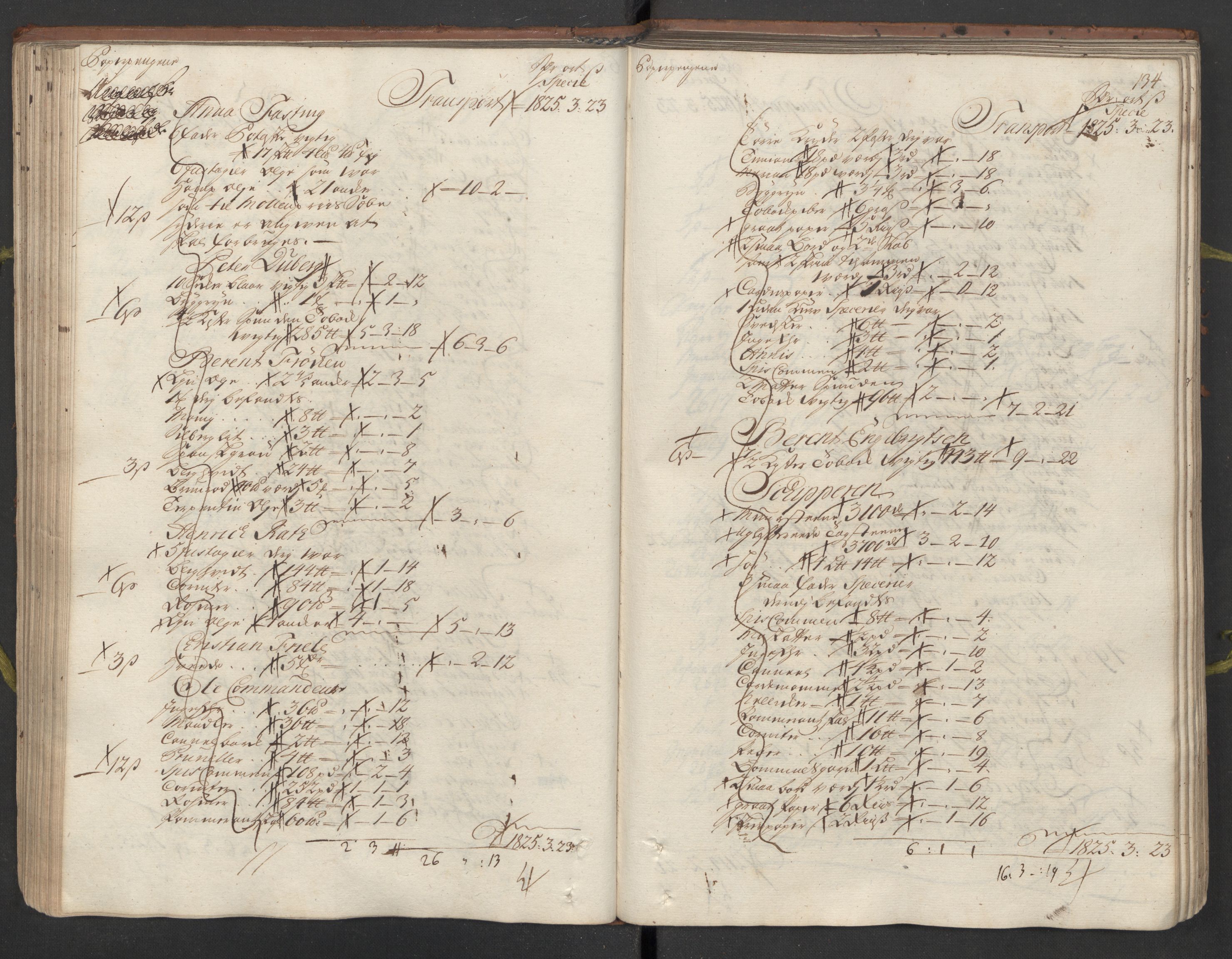 Generaltollkammeret, tollregnskaper, AV/RA-EA-5490/R26/L0023/0001: Tollregnskaper Bergen A / Inngående hovedtollbok, 1733, p. 133b-134a