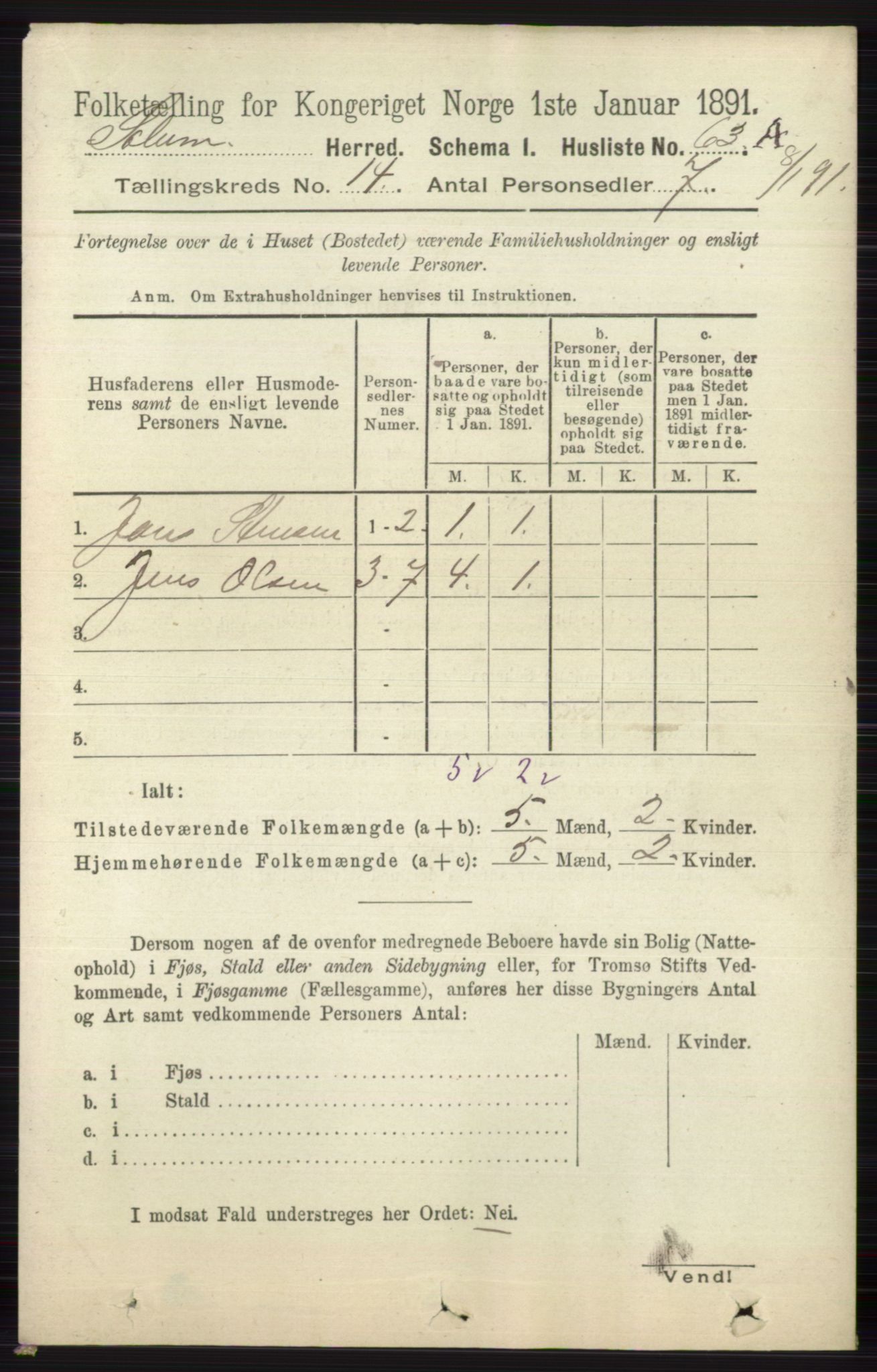 RA, 1891 census for 0818 Solum, 1891, p. 6358