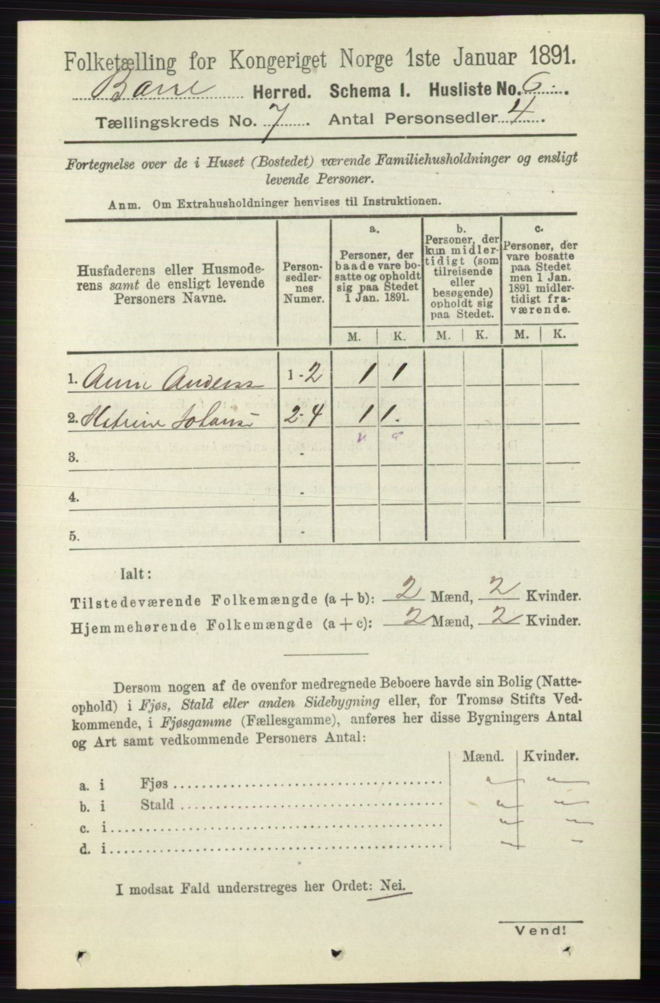 RA, 1891 census for 0717 Borre, 1891, p. 3142