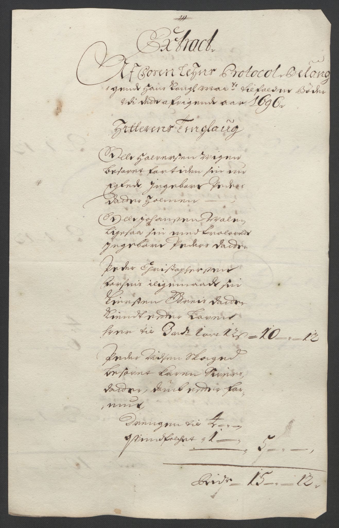 Rentekammeret inntil 1814, Reviderte regnskaper, Fogderegnskap, AV/RA-EA-4092/R57/L3851: Fogderegnskap Fosen, 1695-1696, p. 277