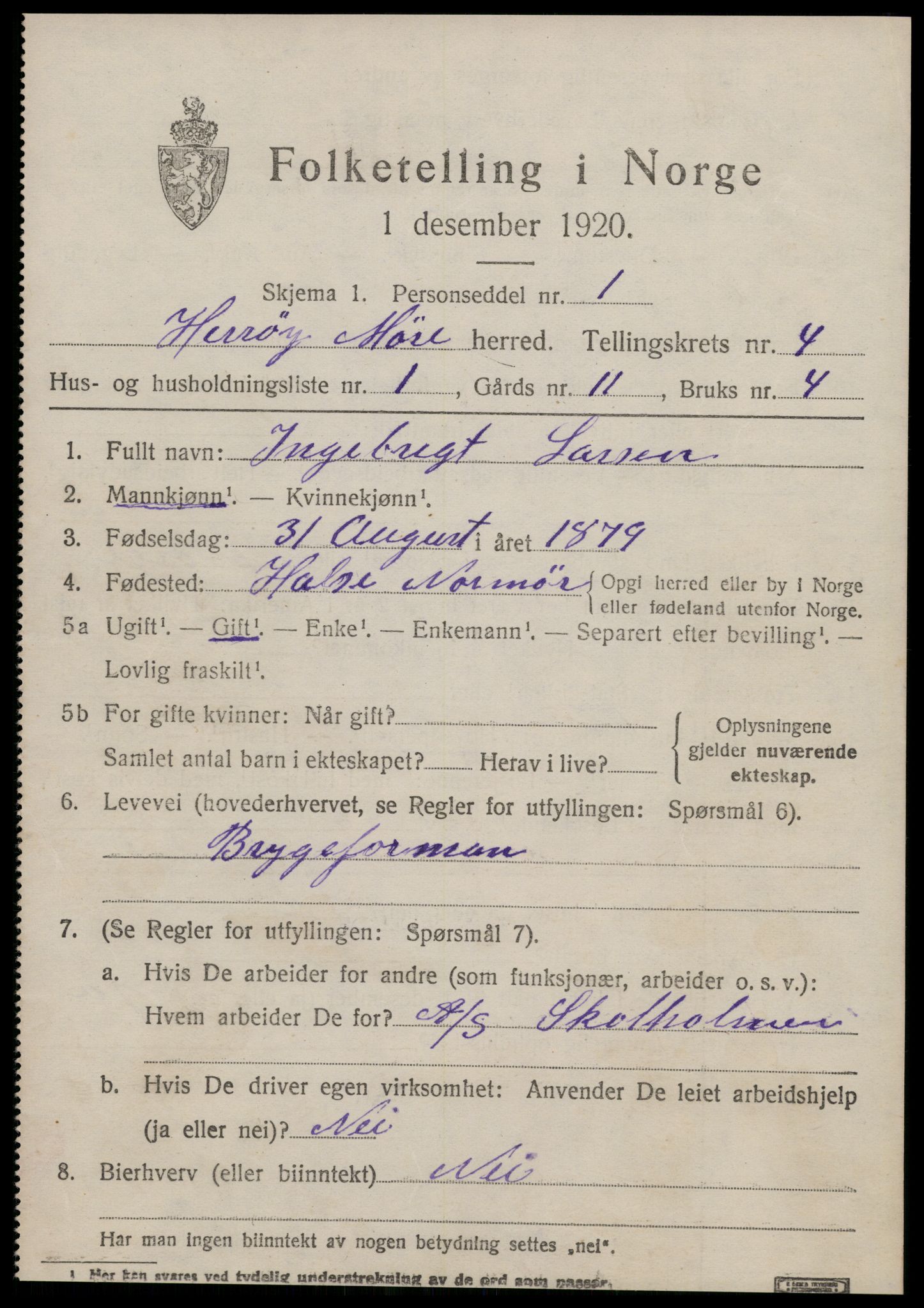 SAT, 1920 census for Herøy (MR), 1920, p. 2841