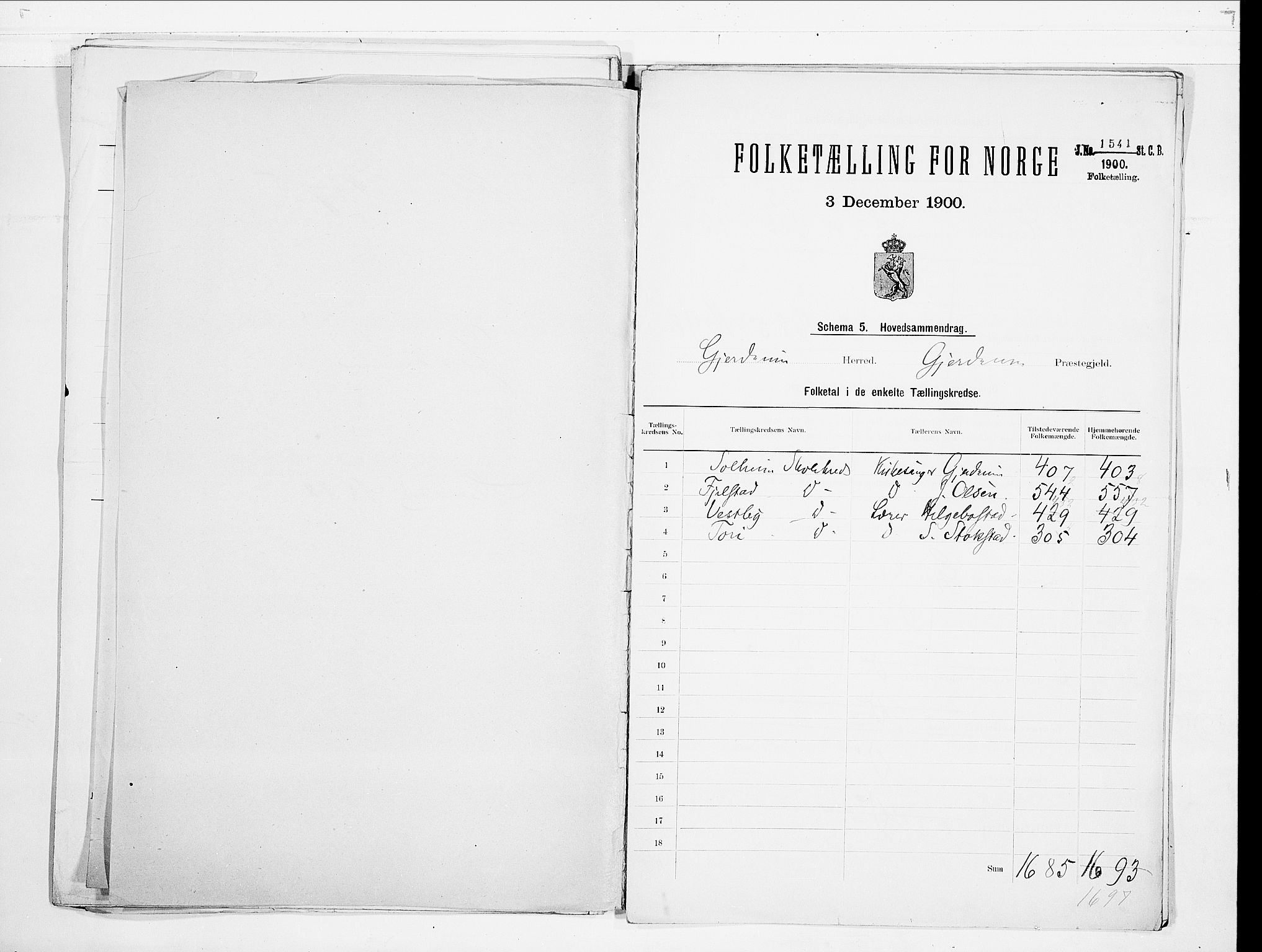 SAO, 1900 census for Gjerdrum, 1900, p. 2