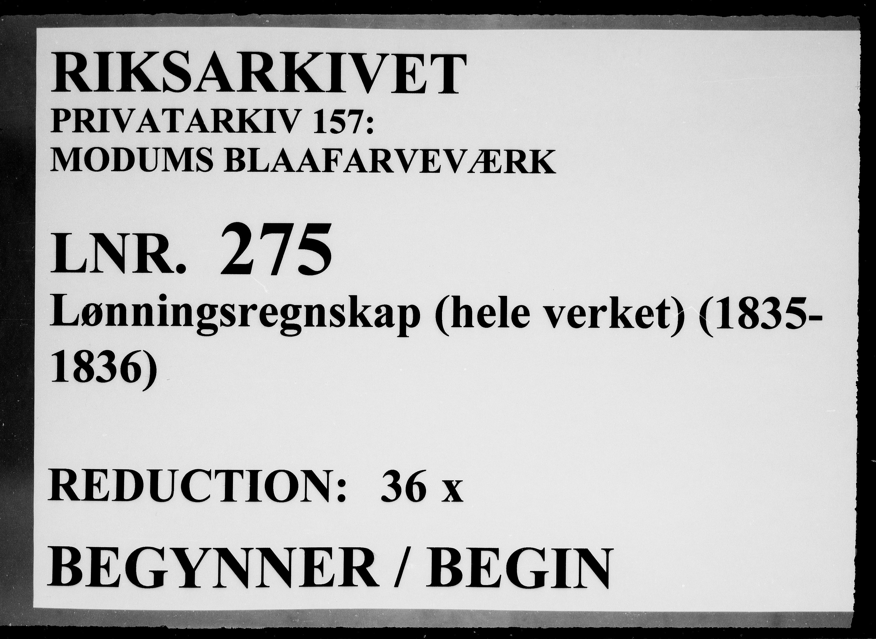 Modums Blaafarveværk, RA/PA-0157/G/Gd/Gdd/L0275/0001: -- / Lønningsregnskap, 1835-1836, p. 1