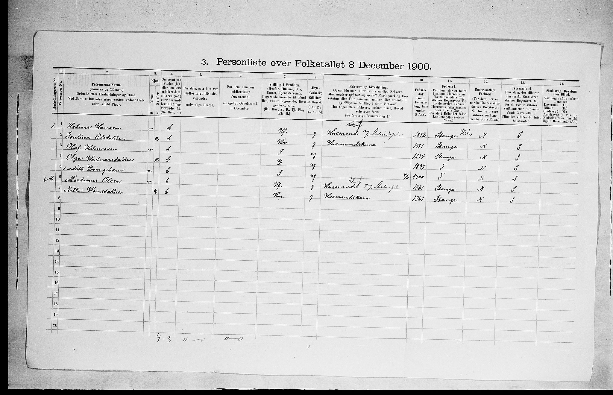 SAH, 1900 census for Vang, 1900, p. 43