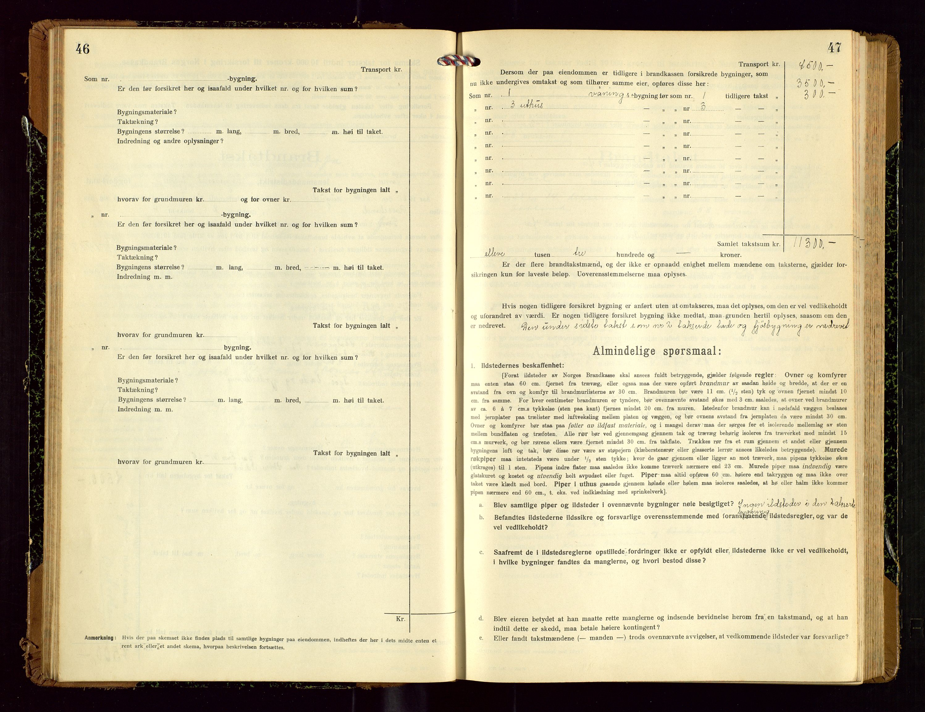 Time lensmannskontor, SAST/A-100420/Gob/L0002: Branntakstprotokoll, 1919-1952, p. 46-47