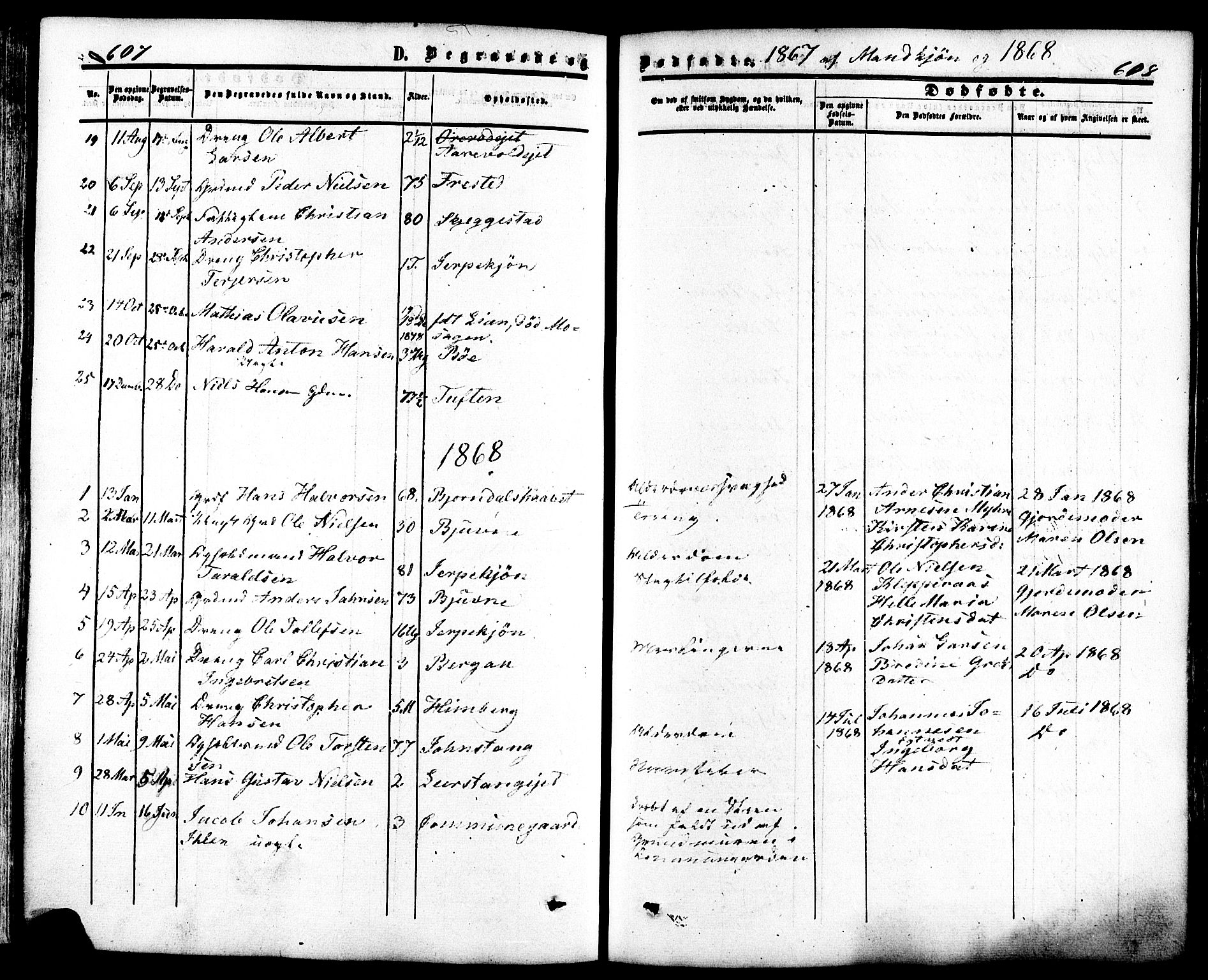 Ramnes kirkebøker, SAKO/A-314/F/Fa/L0006: Parish register (official) no. I 6, 1862-1877, p. 607-608