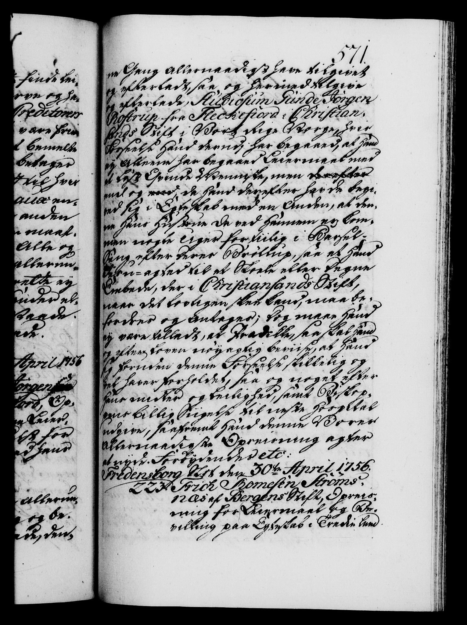 Danske Kanselli 1572-1799, AV/RA-EA-3023/F/Fc/Fca/Fcaa/L0039: Norske registre, 1755-1756, p. 571a