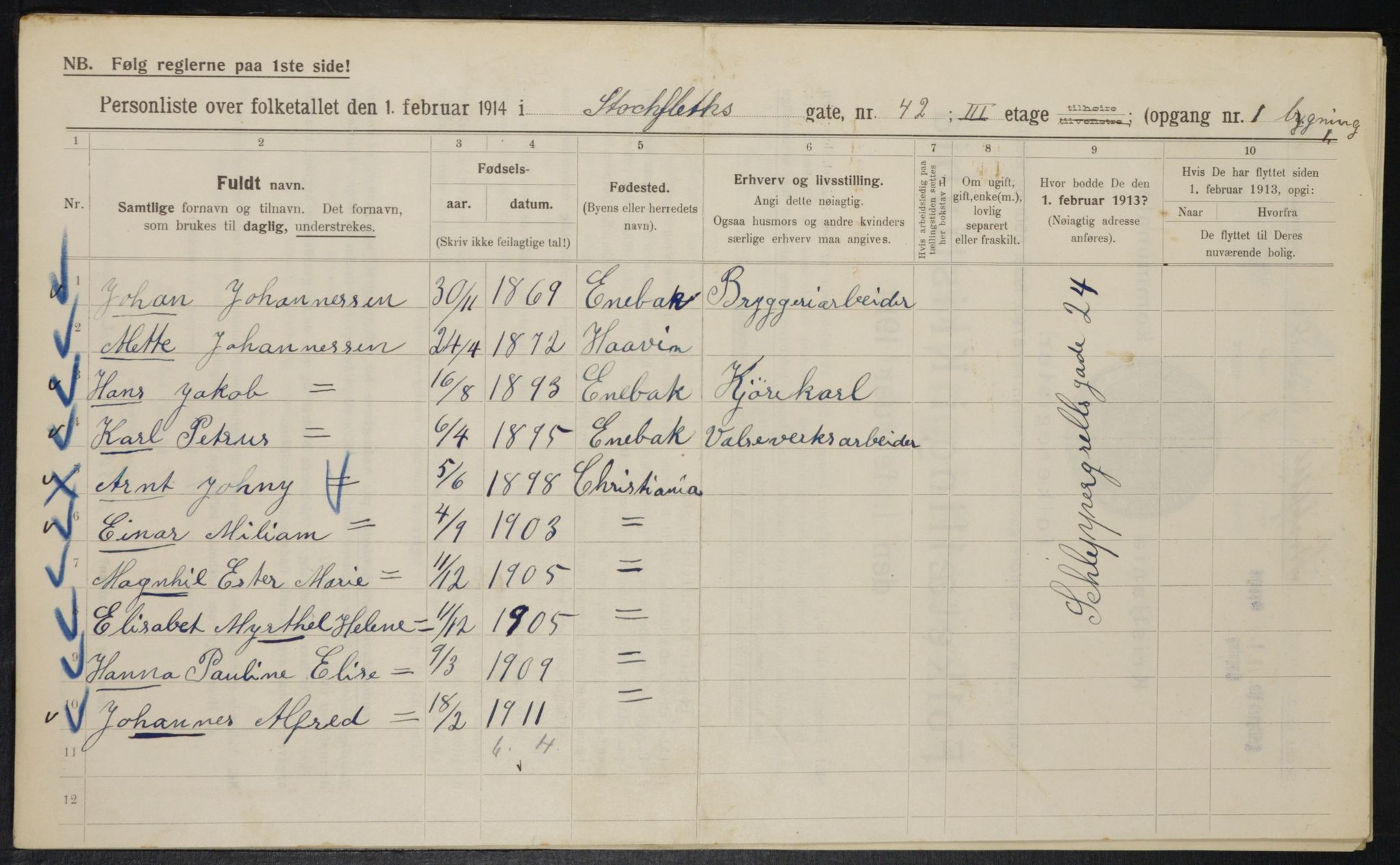 OBA, Municipal Census 1914 for Kristiania, 1914, p. 102272