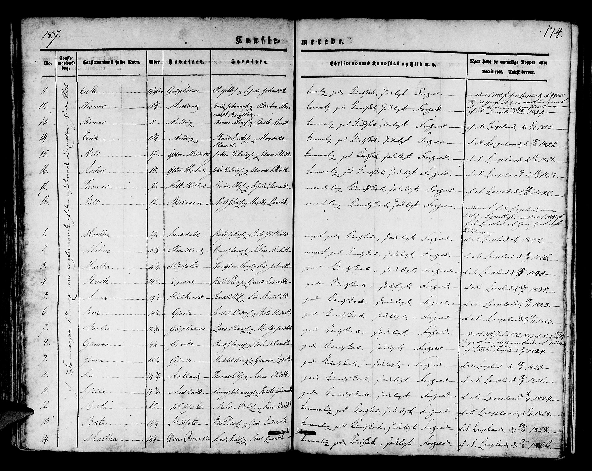 Os sokneprestembete, SAB/A-99929: Parish register (official) no. A 14, 1826-1839, p. 174