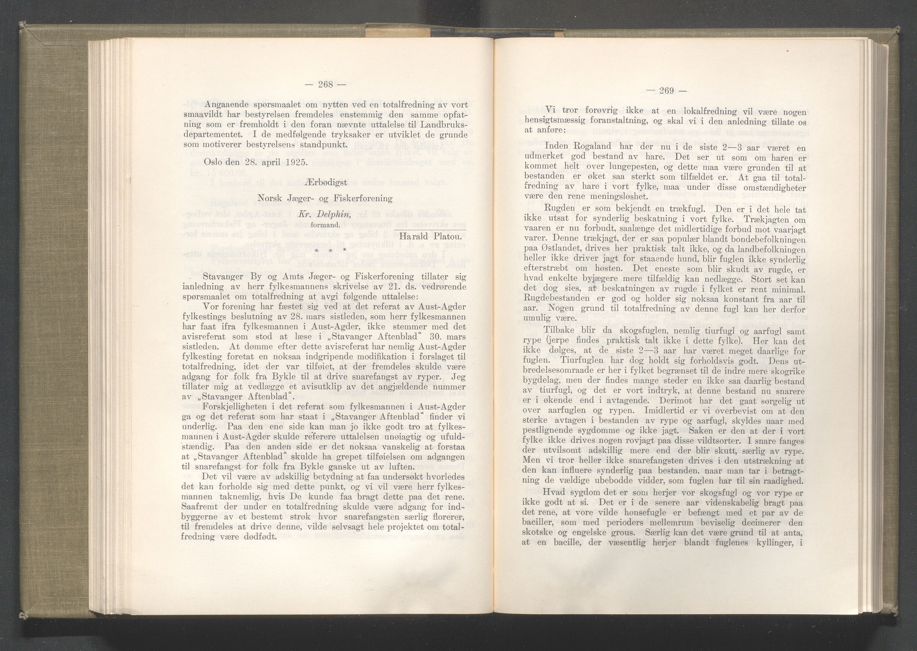 Rogaland fylkeskommune - Fylkesrådmannen , IKAR/A-900/A/Aa/Aaa/L0044: Møtebok , 1925, p. 268-269