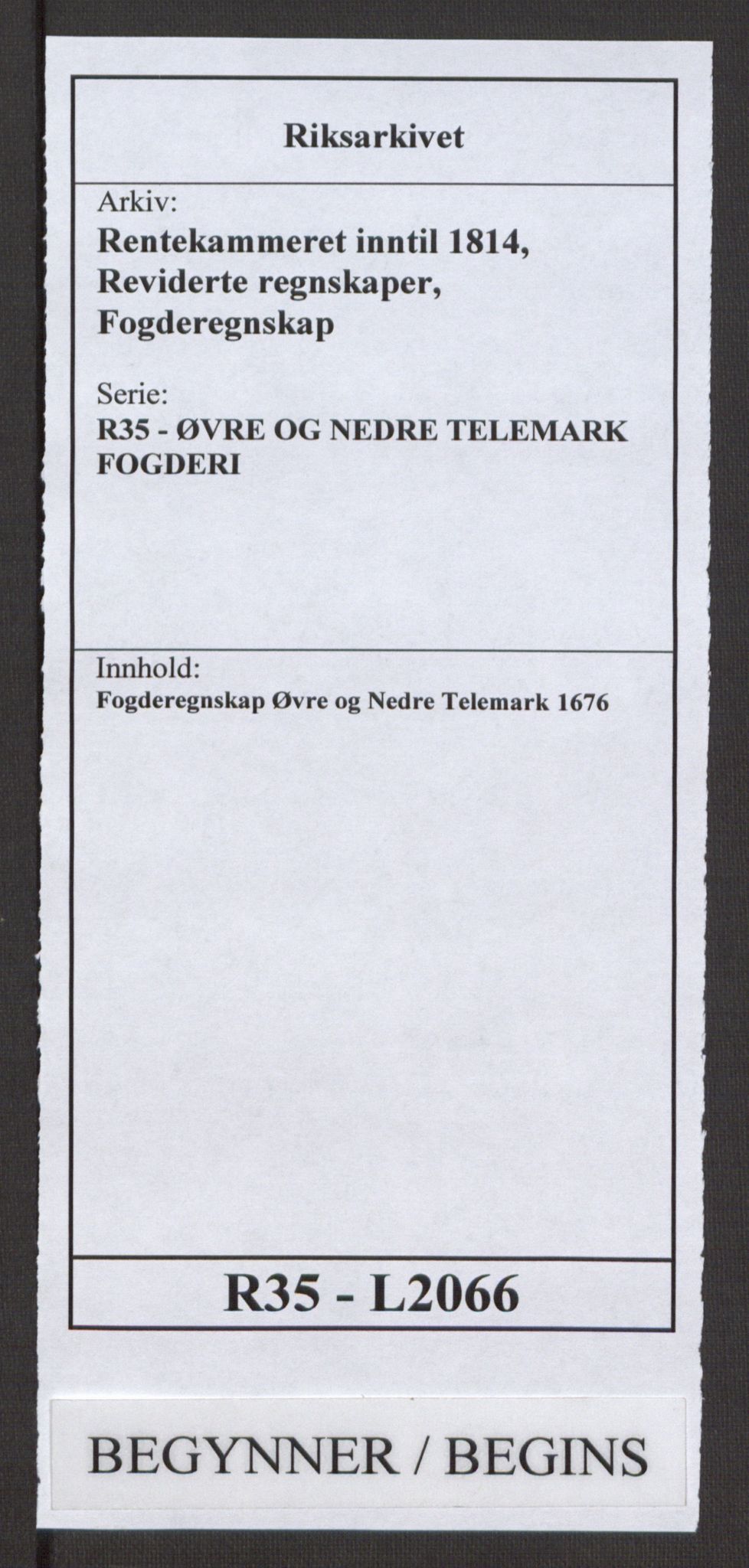 Rentekammeret inntil 1814, Reviderte regnskaper, Fogderegnskap, AV/RA-EA-4092/R35/L2066: Fogderegnskap Øvre og Nedre Telemark, 1676, p. 1