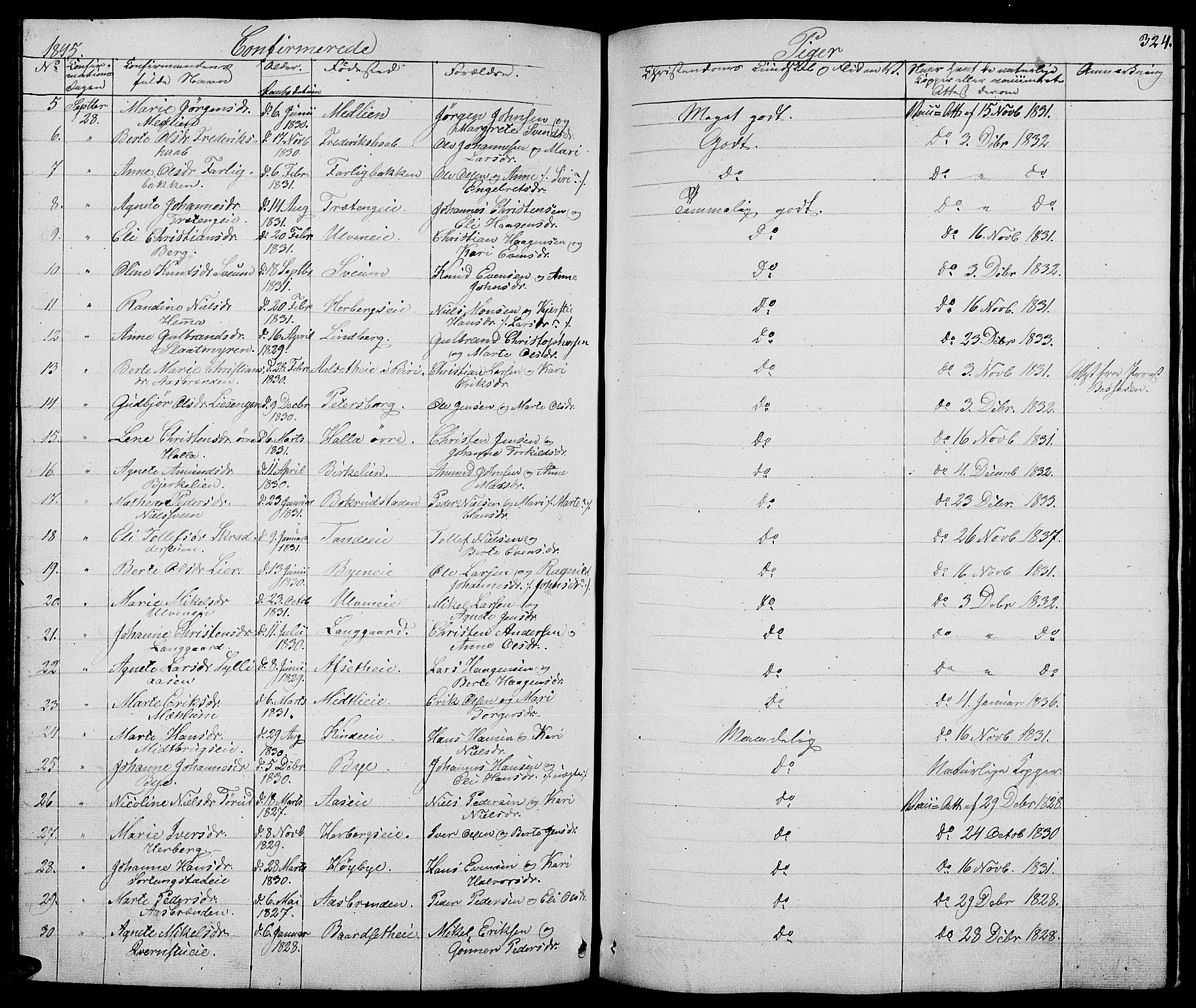 Ringsaker prestekontor, AV/SAH-PREST-014/L/La/L0005: Parish register (copy) no. 5, 1839-1850, p. 324