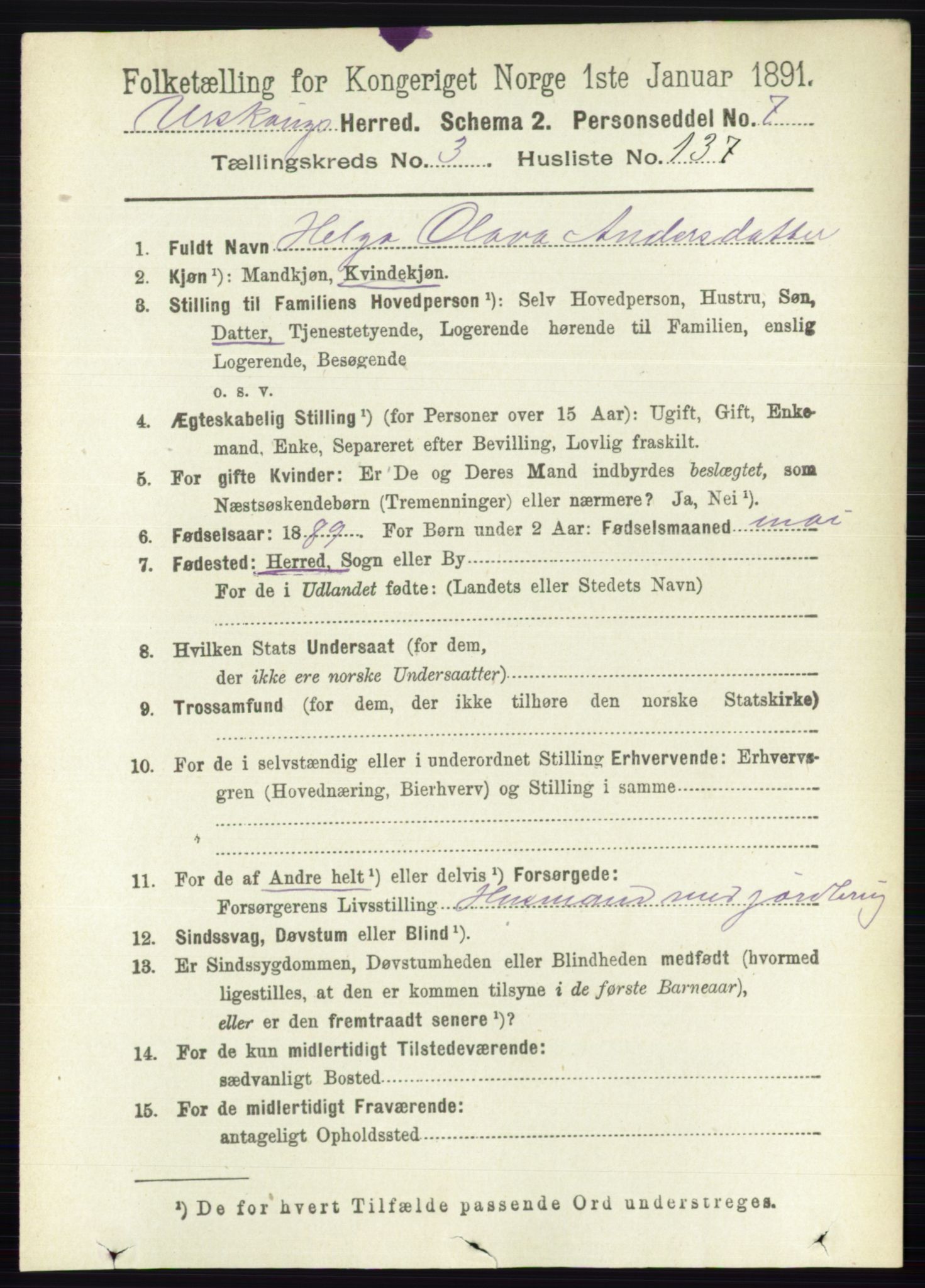 RA, 1891 census for 0224 Aurskog, 1891, p. 1386