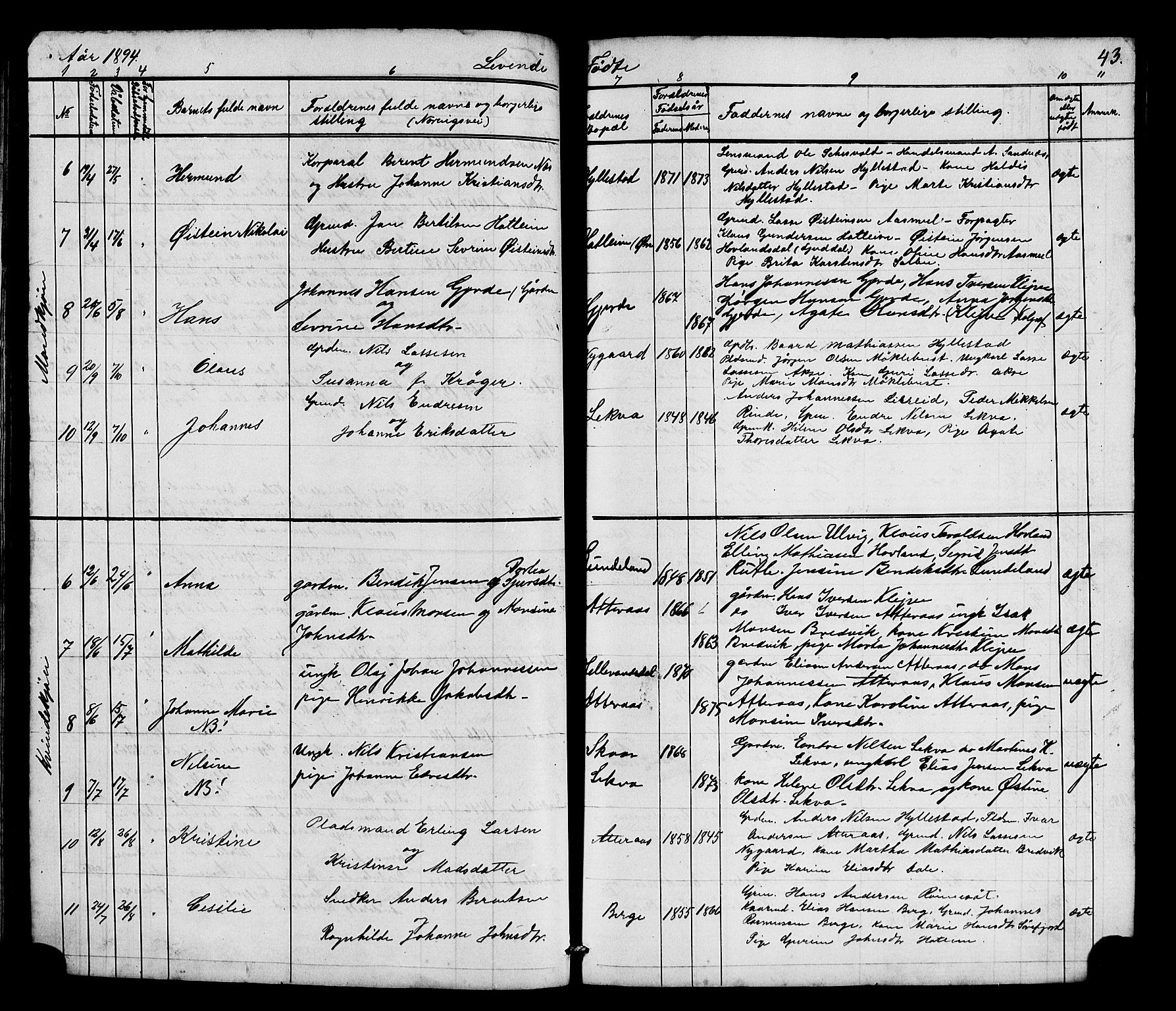 Hyllestad sokneprestembete, AV/SAB-A-80401: Parish register (copy) no. A 2, 1876-1906, p. 43