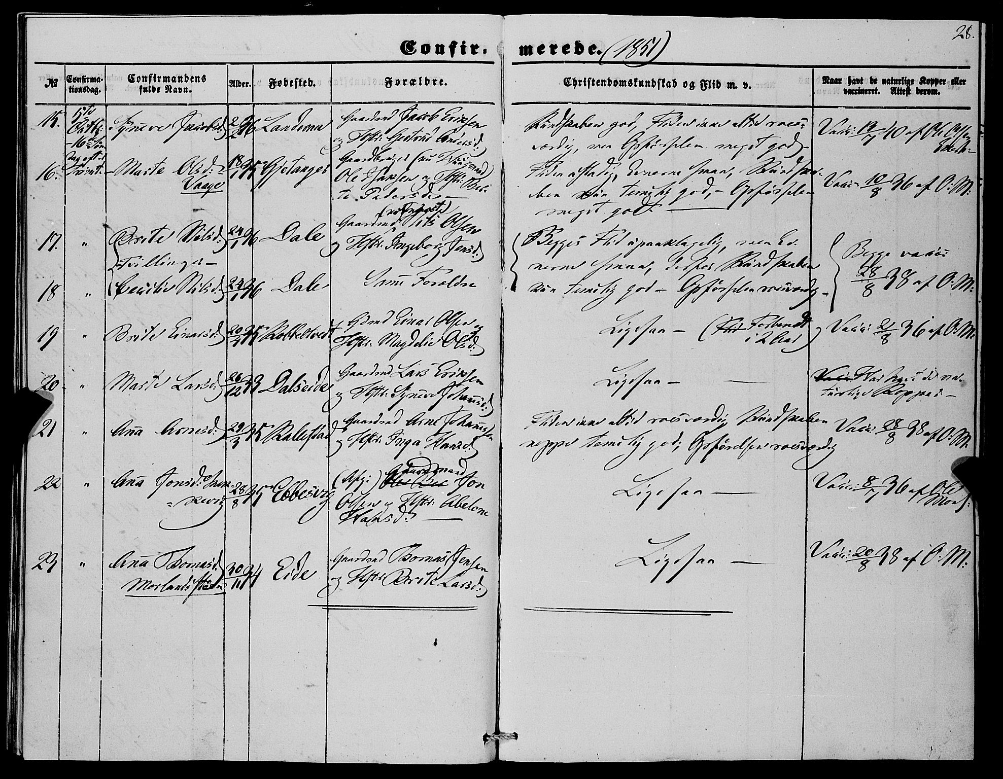 Fjell sokneprestembete, SAB/A-75301/H/Haa: Parish register (official) no. A 4, 1851-1870, p. 28