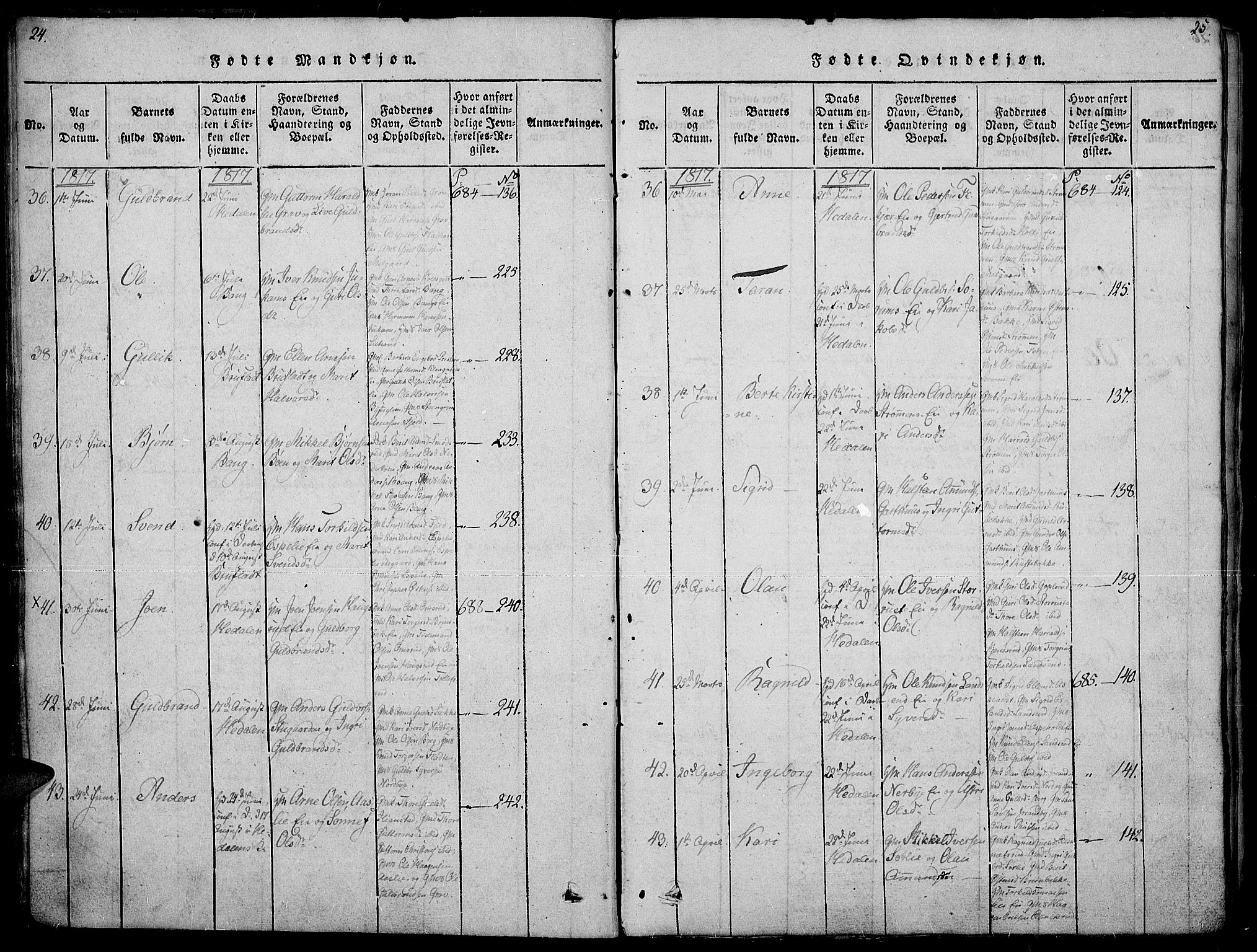 Sør-Aurdal prestekontor, AV/SAH-PREST-128/H/Ha/Haa/L0002: Parish register (official) no. 2, 1815-1840, p. 24-25