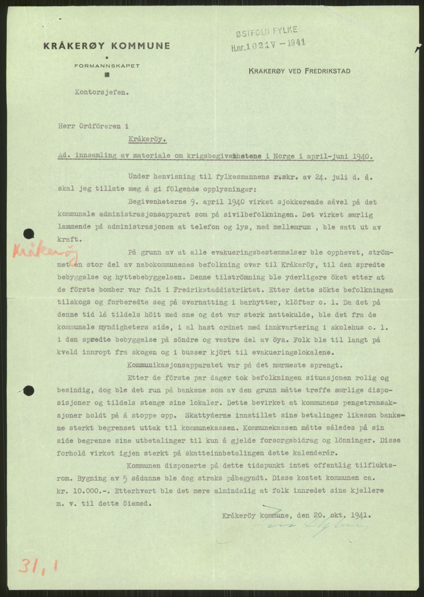 Forsvaret, Forsvarets krigshistoriske avdeling, AV/RA-RAFA-2017/Y/Ya/L0013: II-C-11-31 - Fylkesmenn.  Rapporter om krigsbegivenhetene 1940., 1940, p. 97