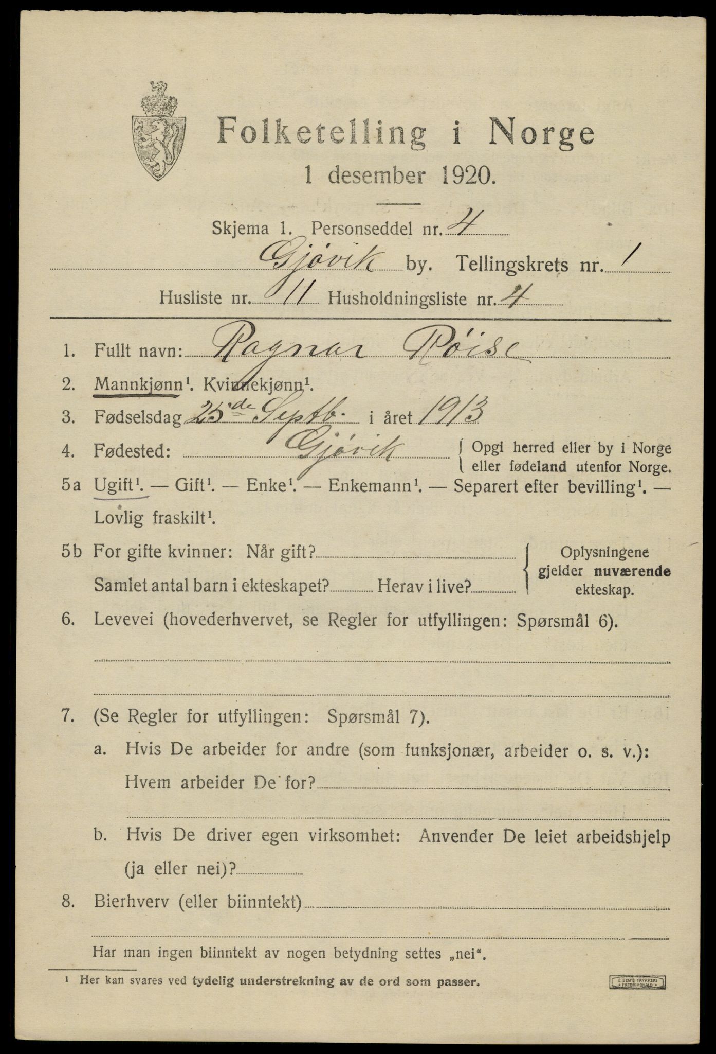 SAH, 1920 census for Gjøvik, 1920, p. 2802