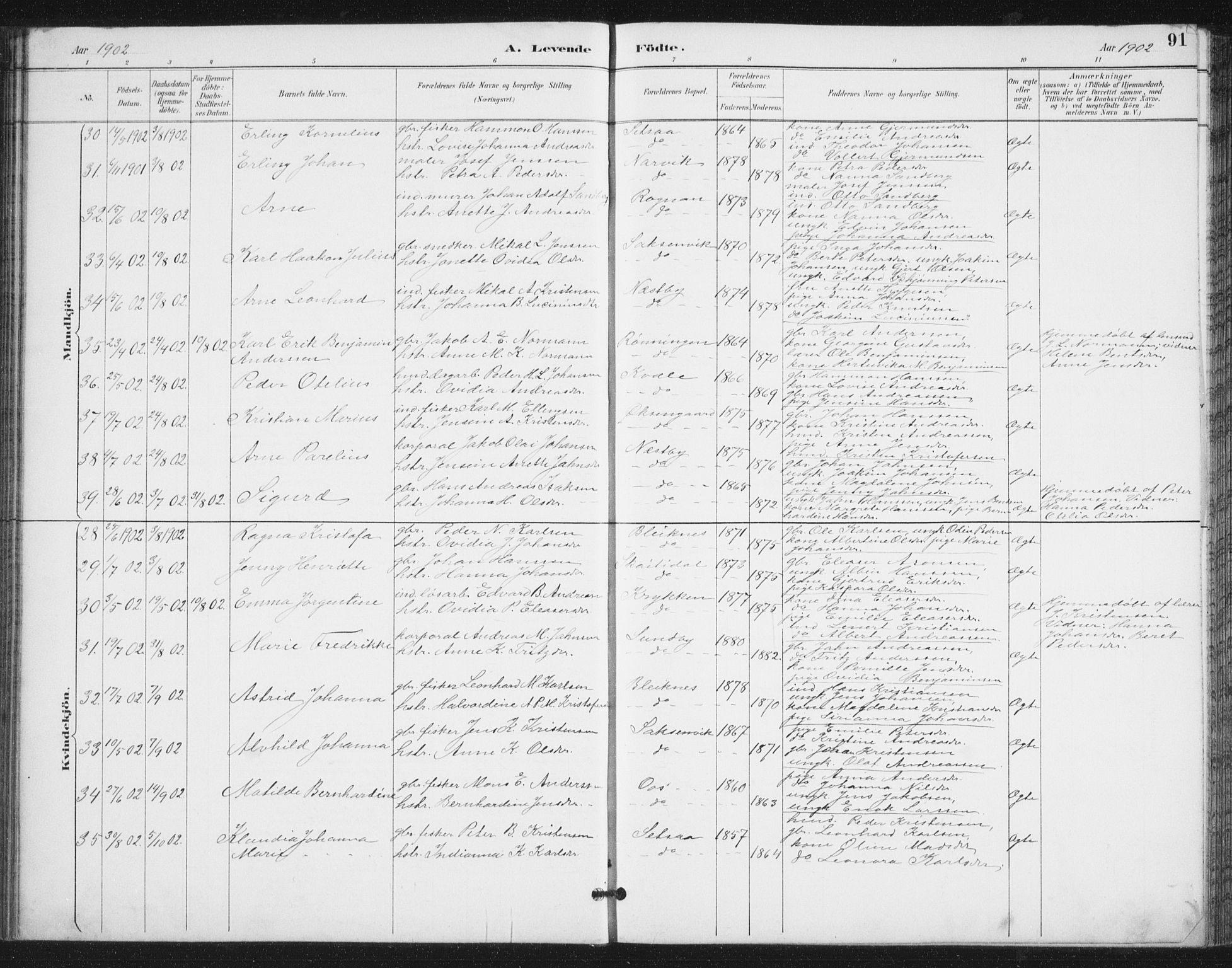 Ministerialprotokoller, klokkerbøker og fødselsregistre - Nordland, AV/SAT-A-1459/847/L0682: Parish register (copy) no. 847C10, 1889-1907, p. 91