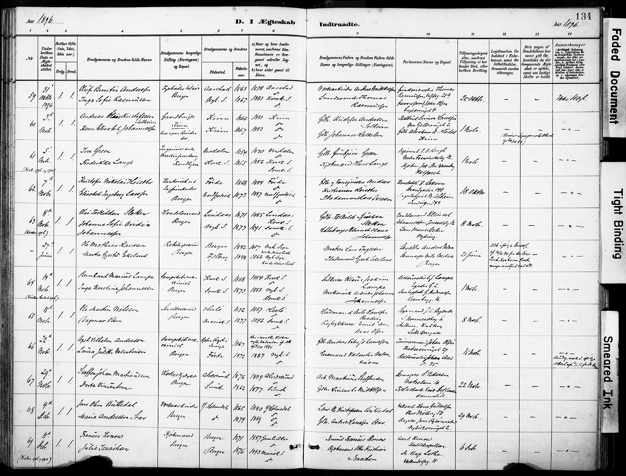 Domkirken sokneprestembete, AV/SAB-A-74801/H/Haa/L0037: Parish register (official) no. D 4, 1880-1907, p. 134