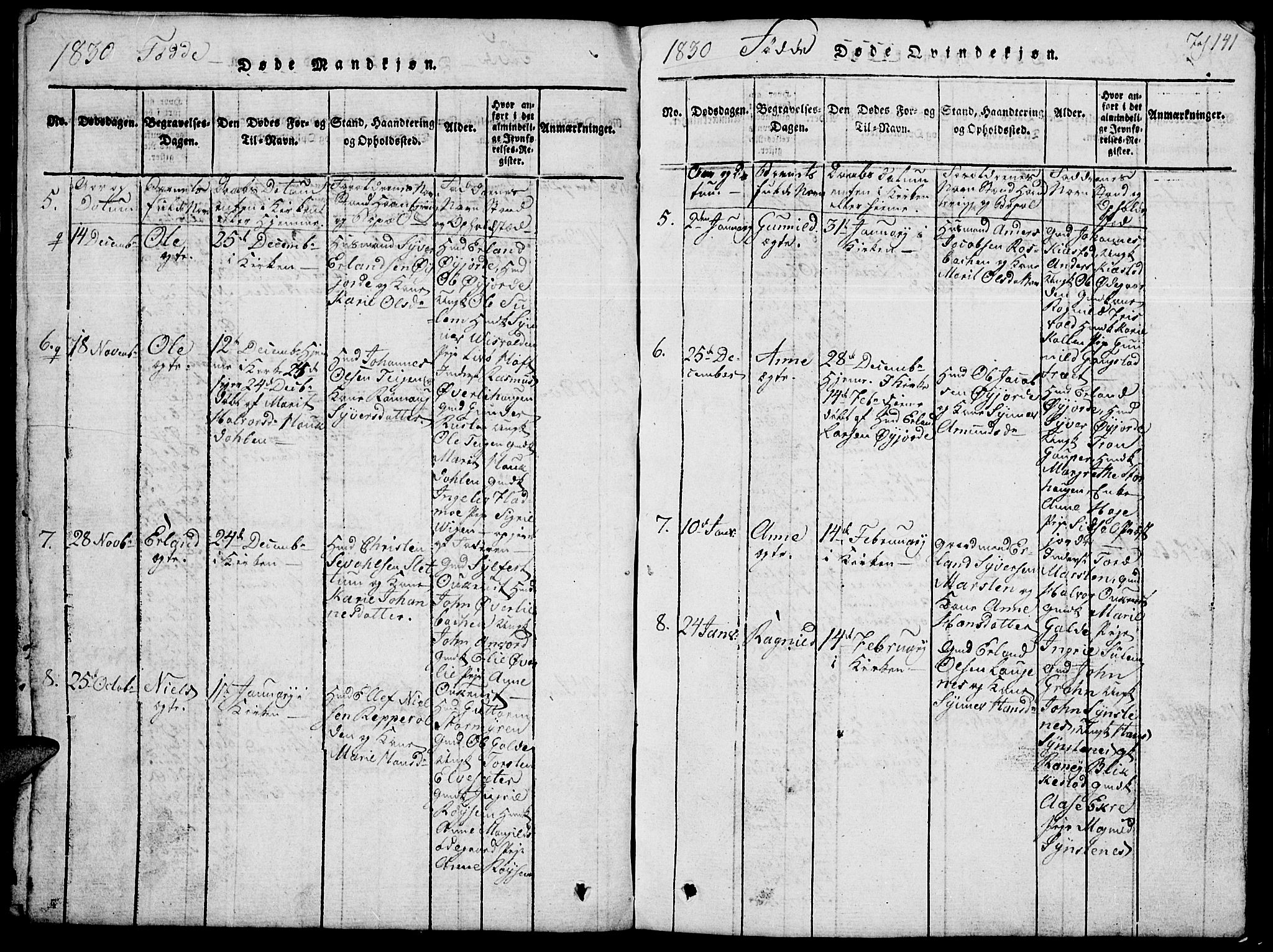 Lom prestekontor, SAH/PREST-070/L/L0001: Parish register (copy) no. 1, 1815-1836, p. 141