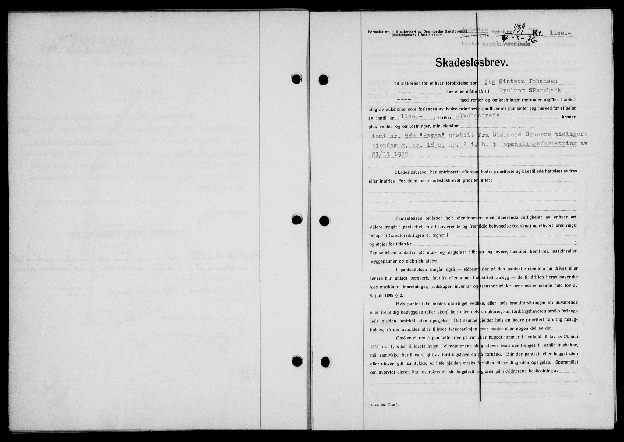 Lofoten sorenskriveri, SAT/A-0017/1/2/2C/L0033b: Mortgage book no. 33b, 1936-1936, Diary no: : 439/1936