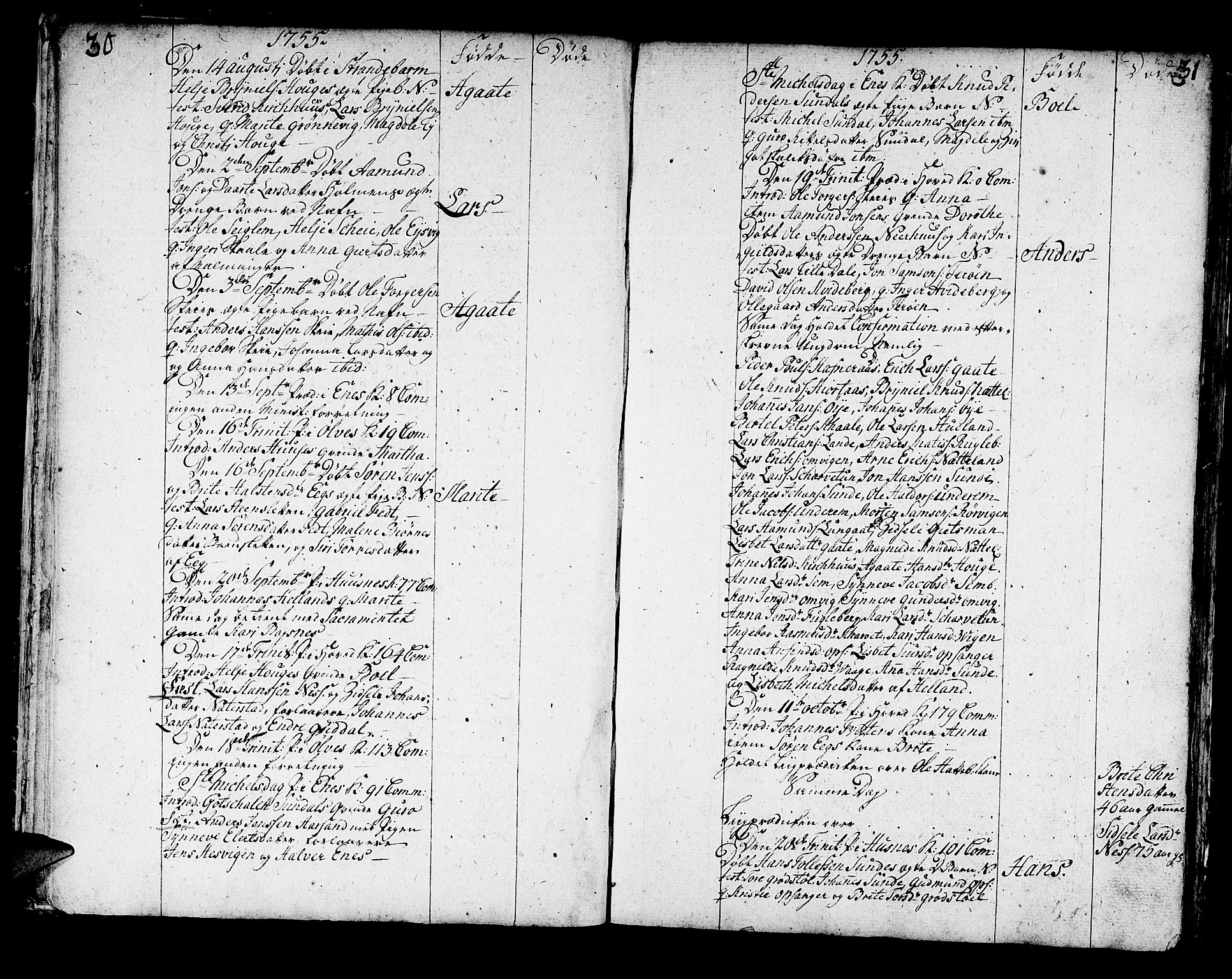 Kvinnherad sokneprestembete, AV/SAB-A-76401/H/Haa: Parish register (official) no. A 3, 1754-1777, p. 30-31